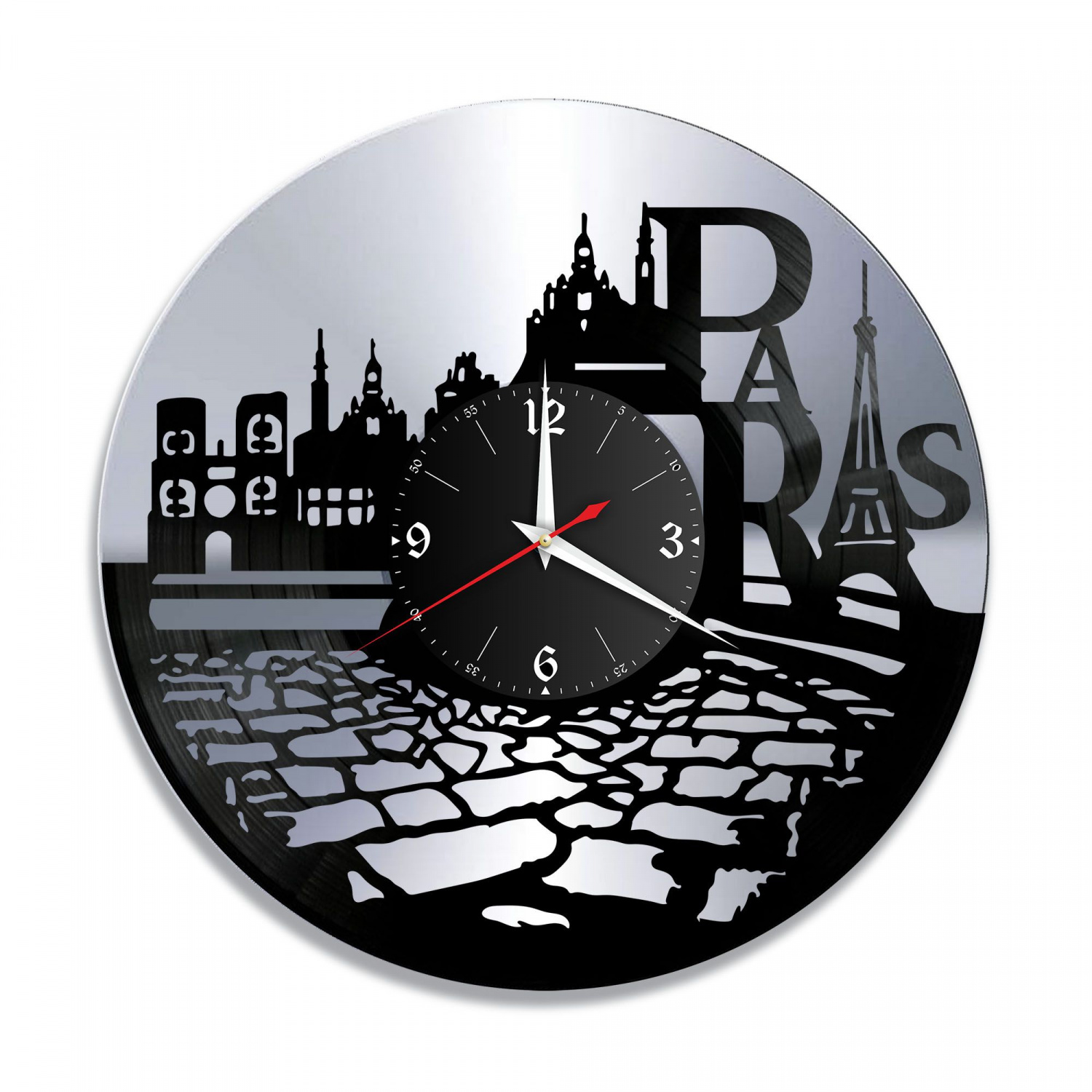 Часы настенные "город Париж, серебро" из винила, №2 VC-10482-2