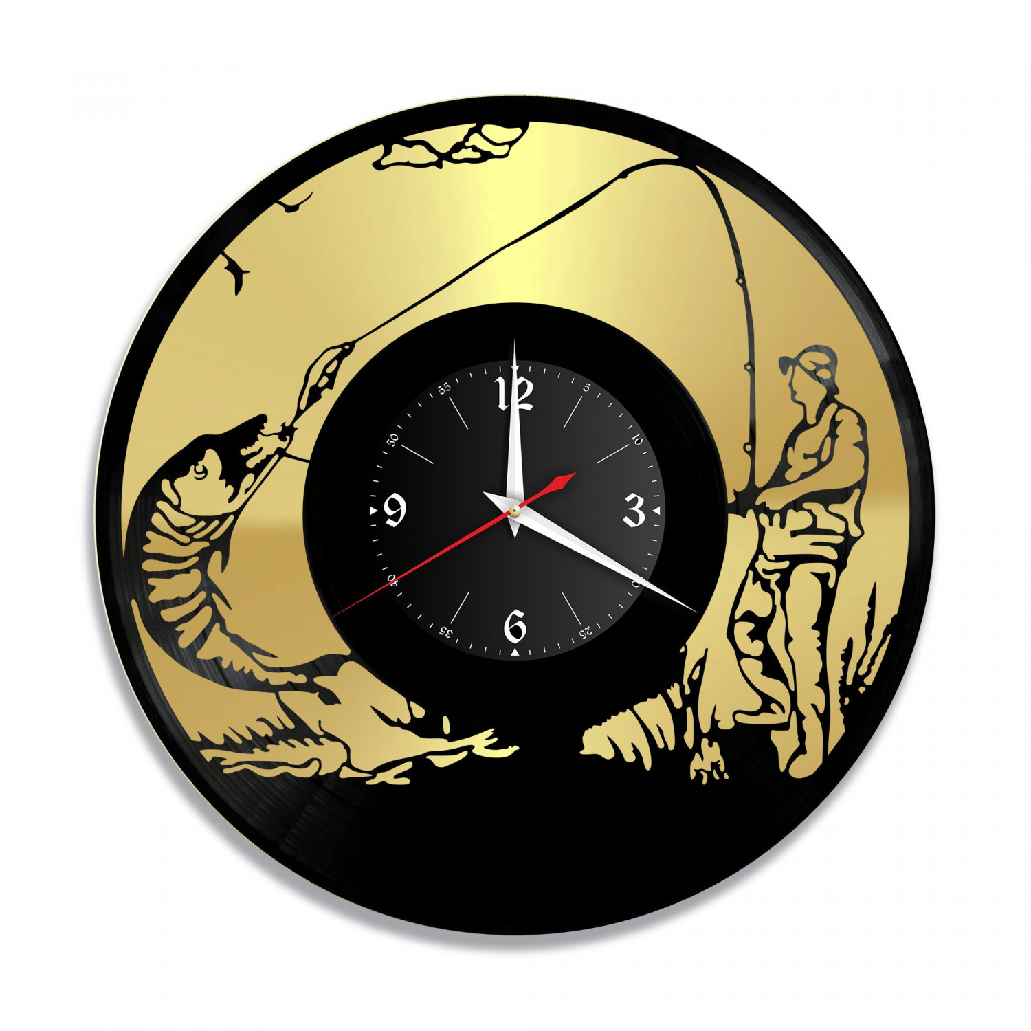 Часы настенные "Рыбалка, золото" из винила, №3 VC-10623-1