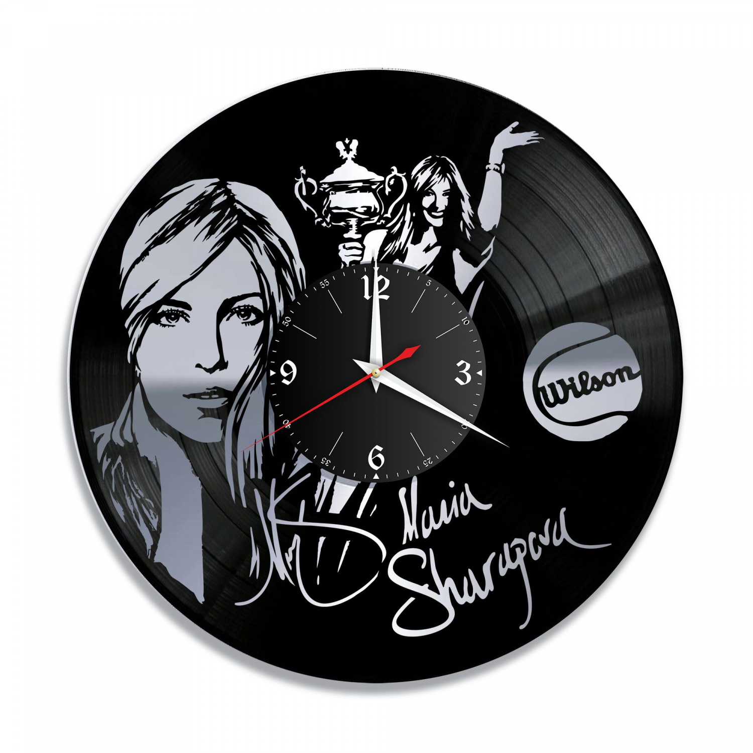 Часы настенные "Мария Шарапова, серебро" из винила, №1 VC-11012-2