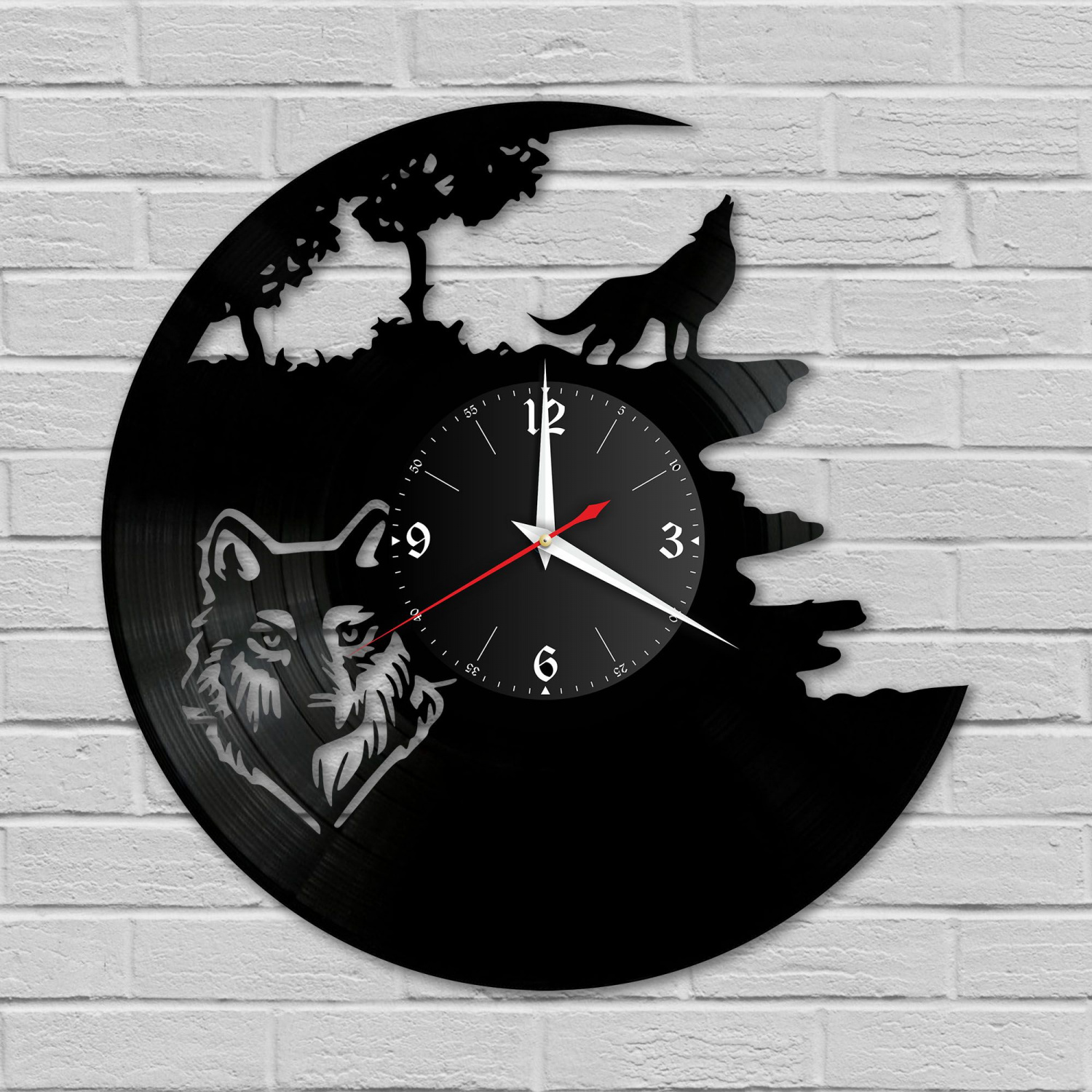 Часы настенные "Волк" из винила, №1 VC-10706