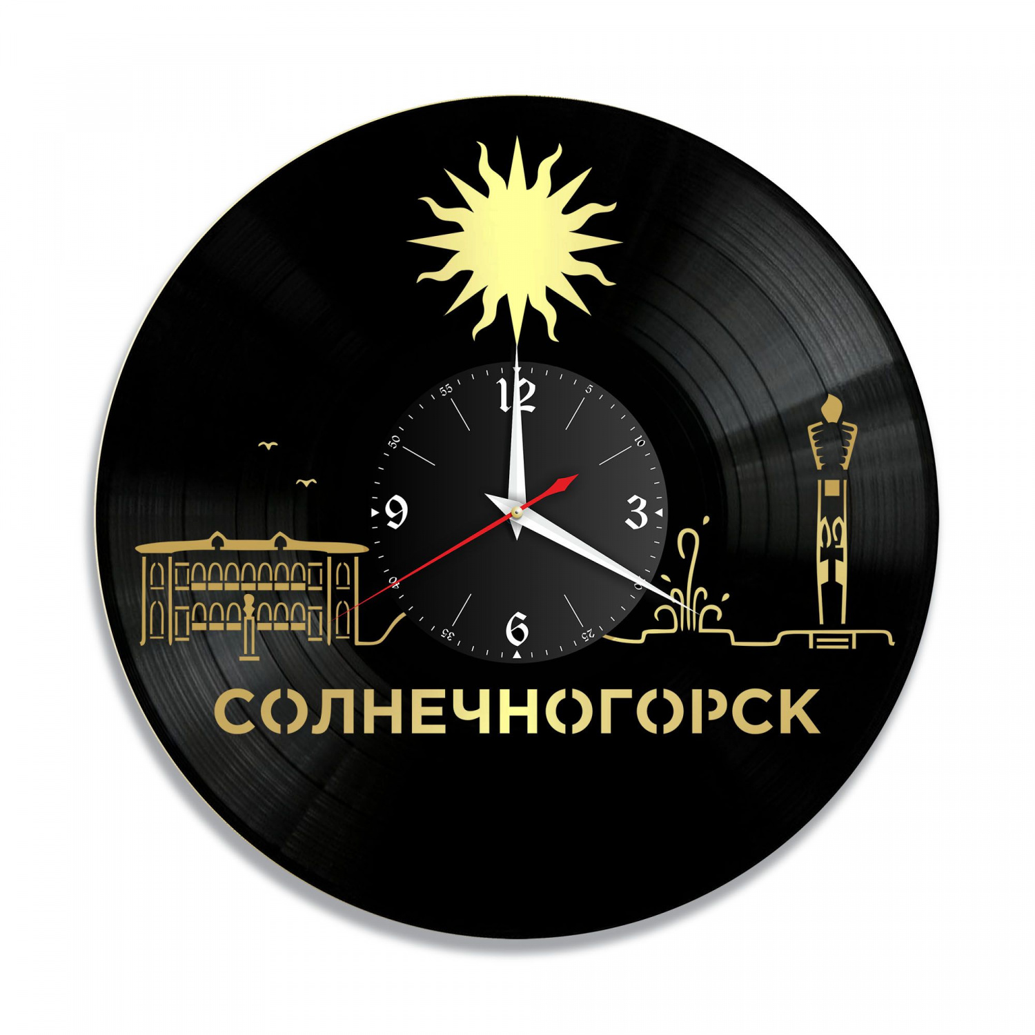 Часы настенные "город Солнечногорск, золото" из винила, №1 VC-10504-1