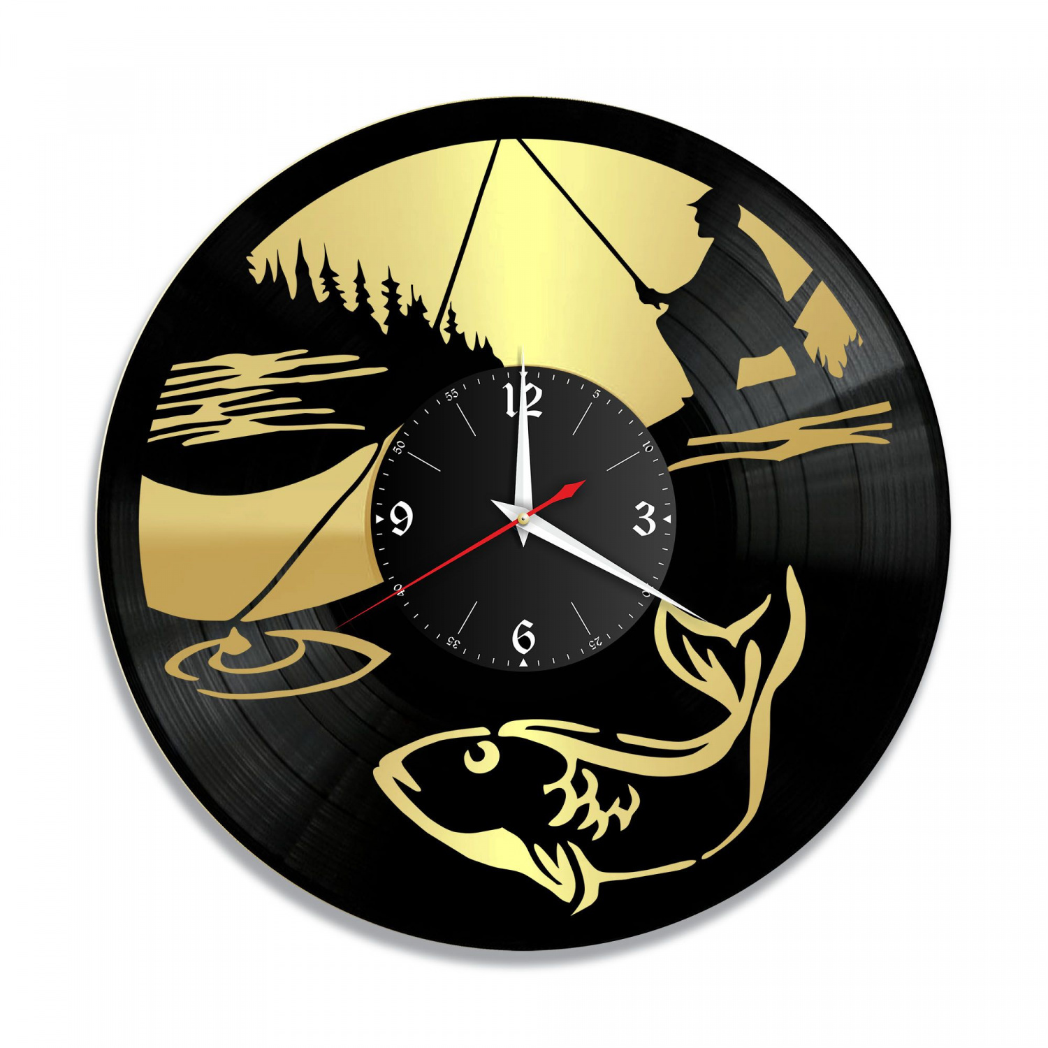 Часы настенные "Рыбалка, золото" из винила, №4 VC-10624-1