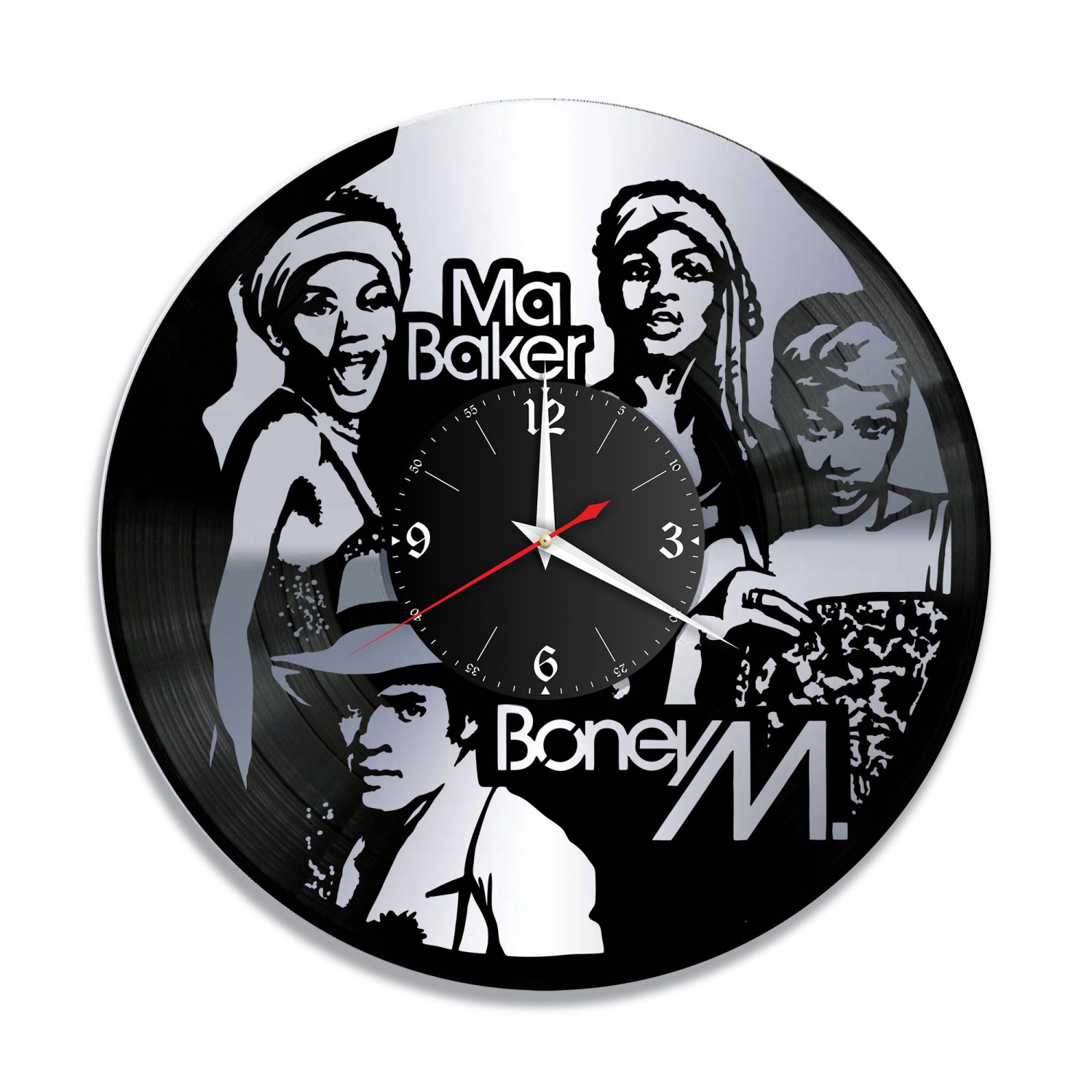 Часы настенные "Boney M. (Бони М), серебро" из винила, №1 VC-12001-2