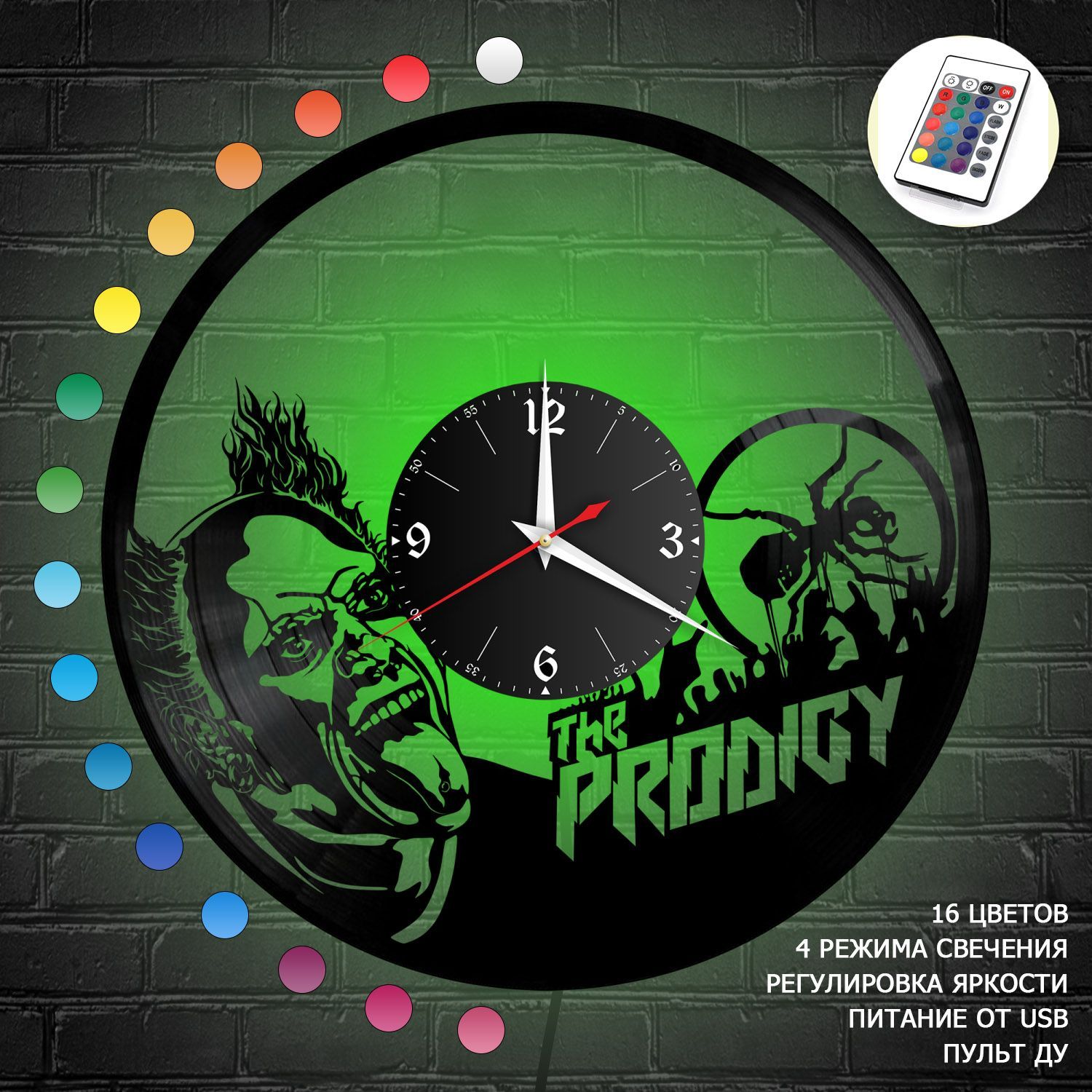 Часы с подсветкой "группа The Prodigy" из винила, №2 VC-10228-RGB