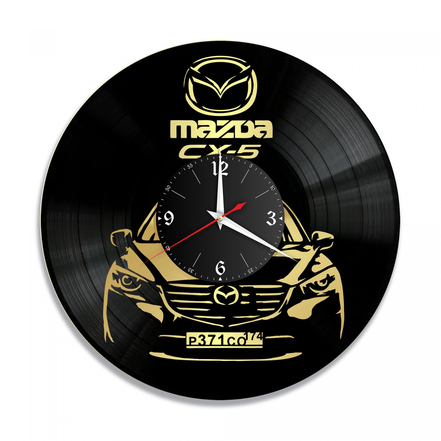 Часы настенные "Mazda CX-5 (Ваш госномер), золото" из винила, №2 VC-10420-1