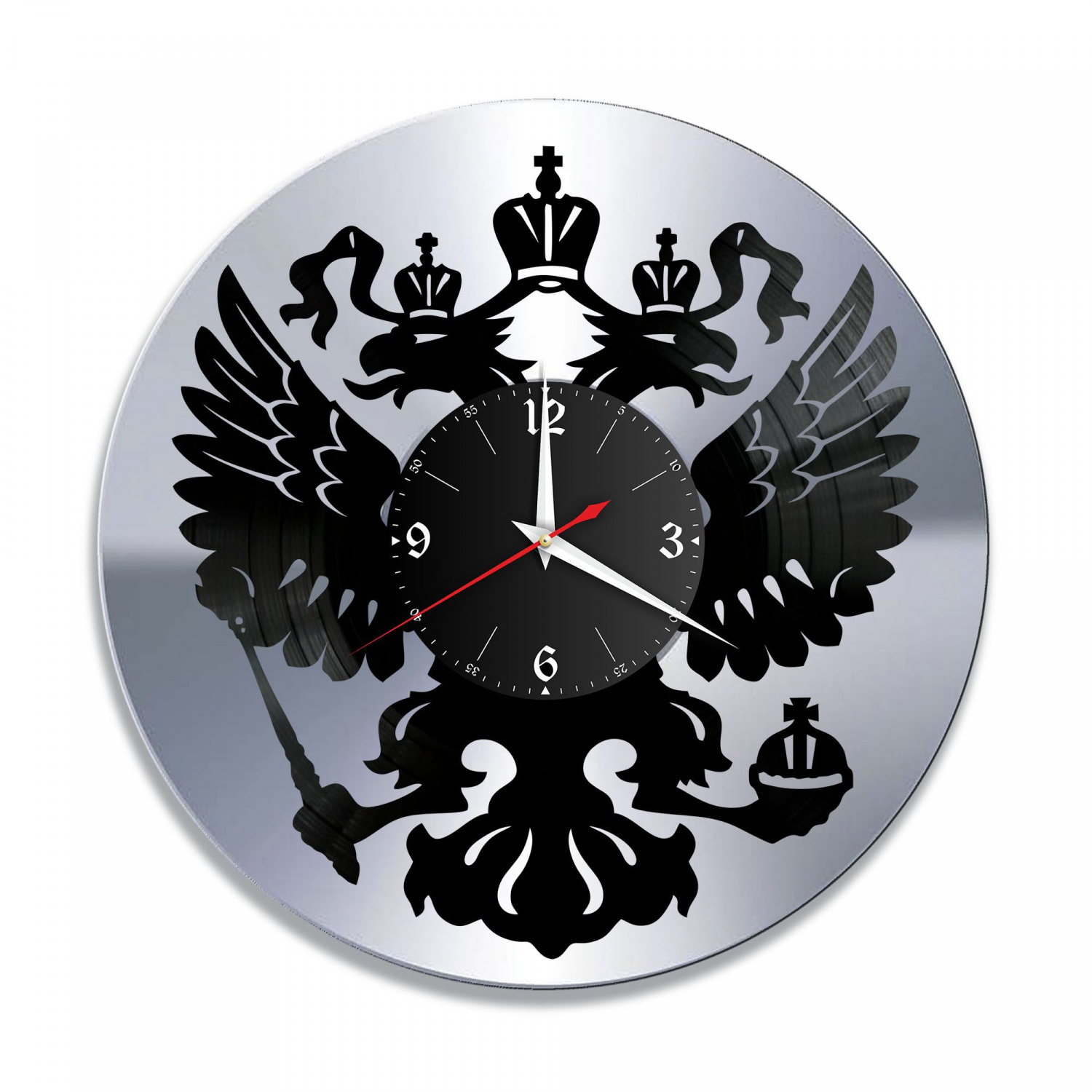 Часы настенные "Герб России, серебро" из винила, №1 VC-10495-2