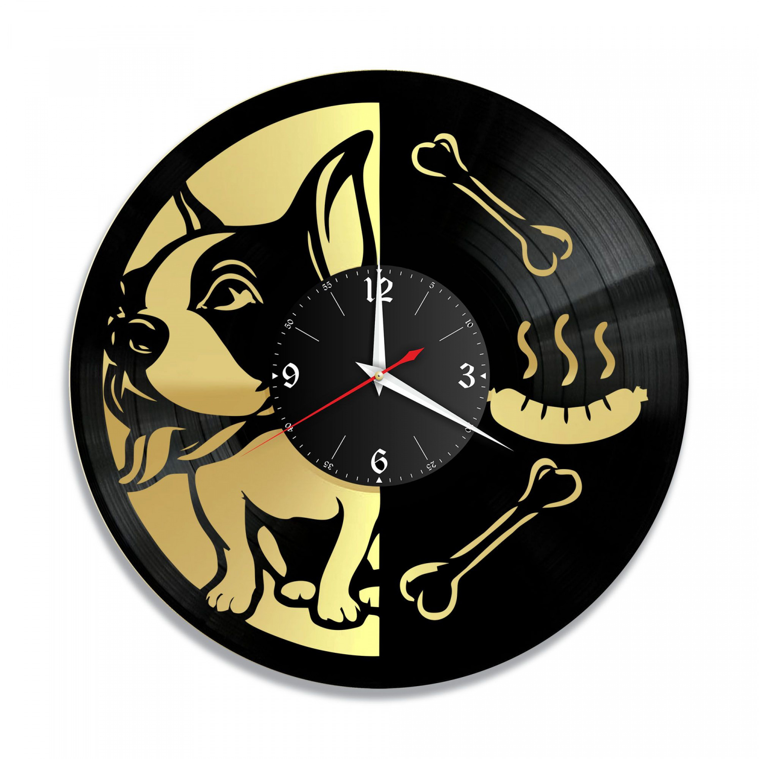 Часы настенные "Собака, золото" из винила, №3 VC-10728-1