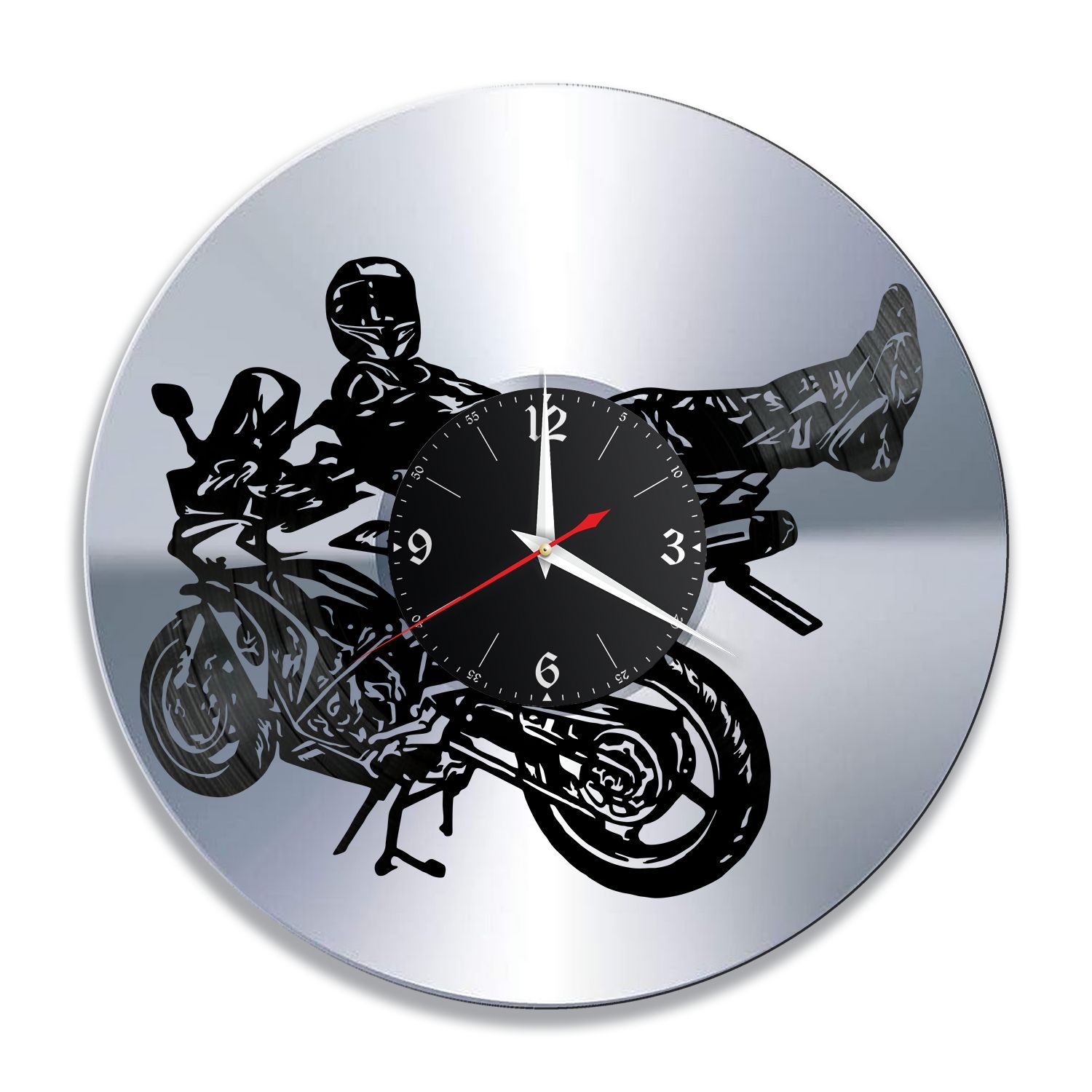 Часы настенные "Мото (Байкер лежит на мото), серебро" из винила, №21 VC-12230-2
