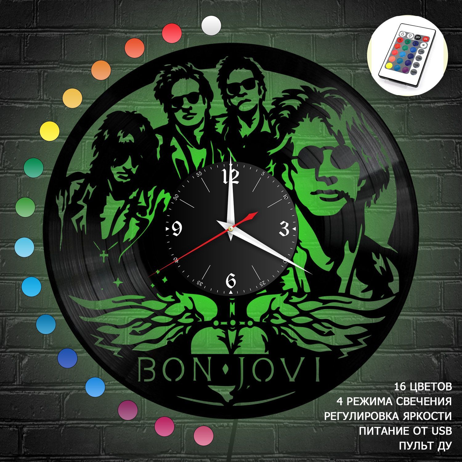 Часы с подсветкой "группа Bon Jovi" из винила, №1 VC-10083-RGB