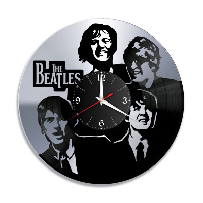 Часы настенные "группа Битлз (The Beatles), серебро" из винила, №3