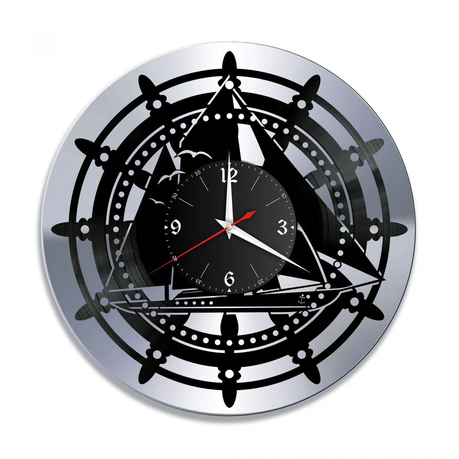 Часы настенные "Море (Штурвал), серебро" из винила, №5 VC-11013-2