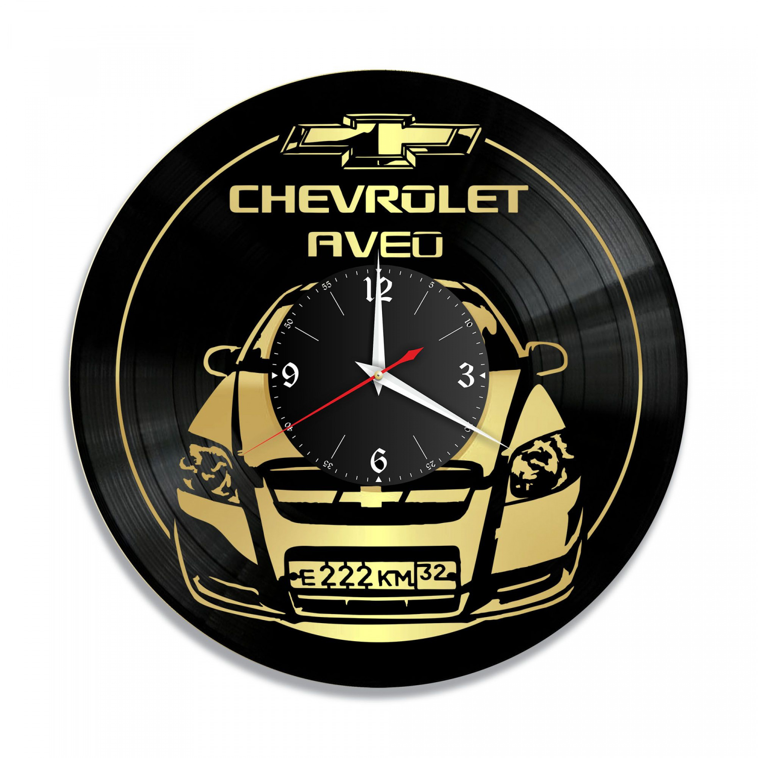 Часы настенные "Chevrolet AVEO (Ваш госномер), золото" из винила, №3 VC-10408-1