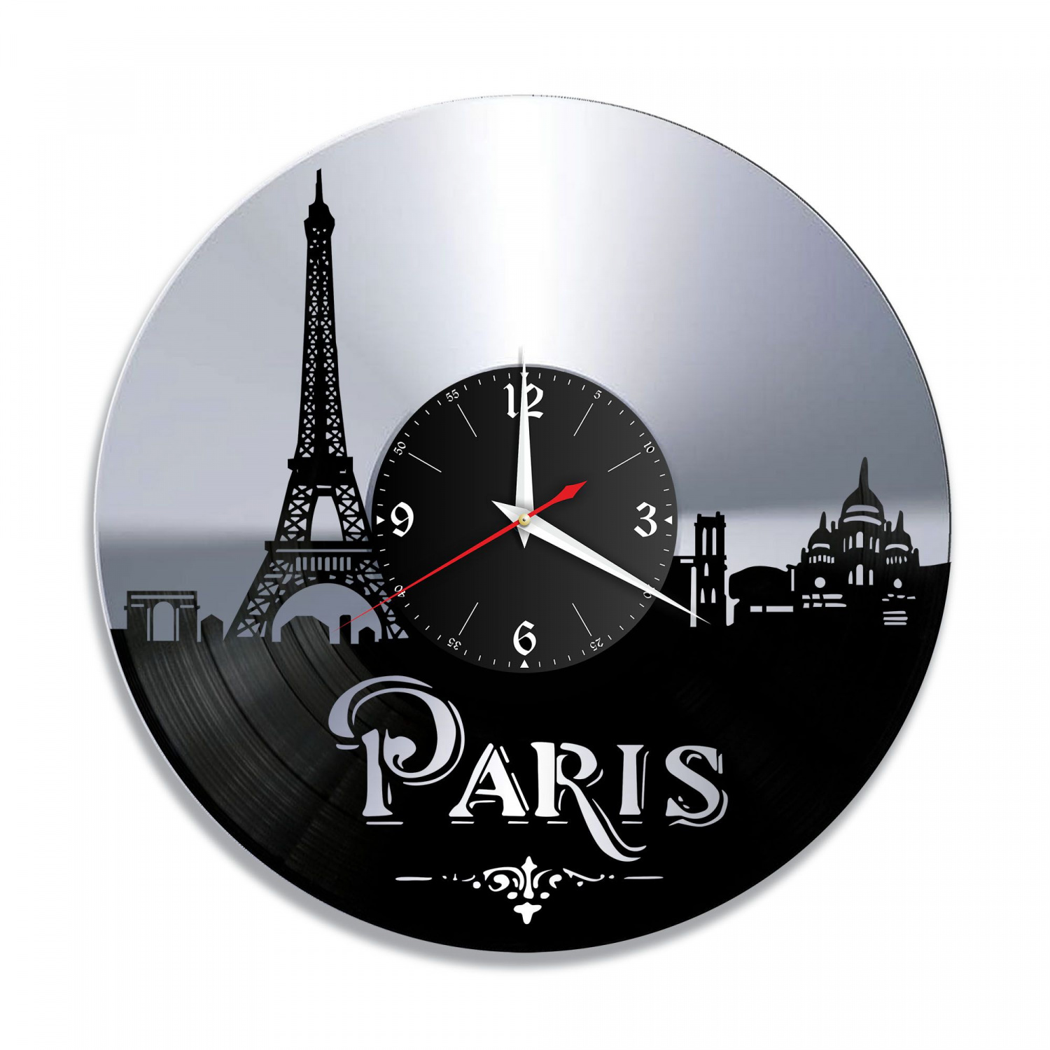 Часы настенные "город Париж, серебро" из винила, №1 VC-10481-2