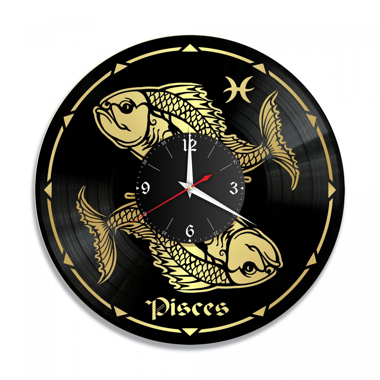 Часы настенные "Знаки Зодиака (Рыбы), золото" из винила, №12 VC-10389-1