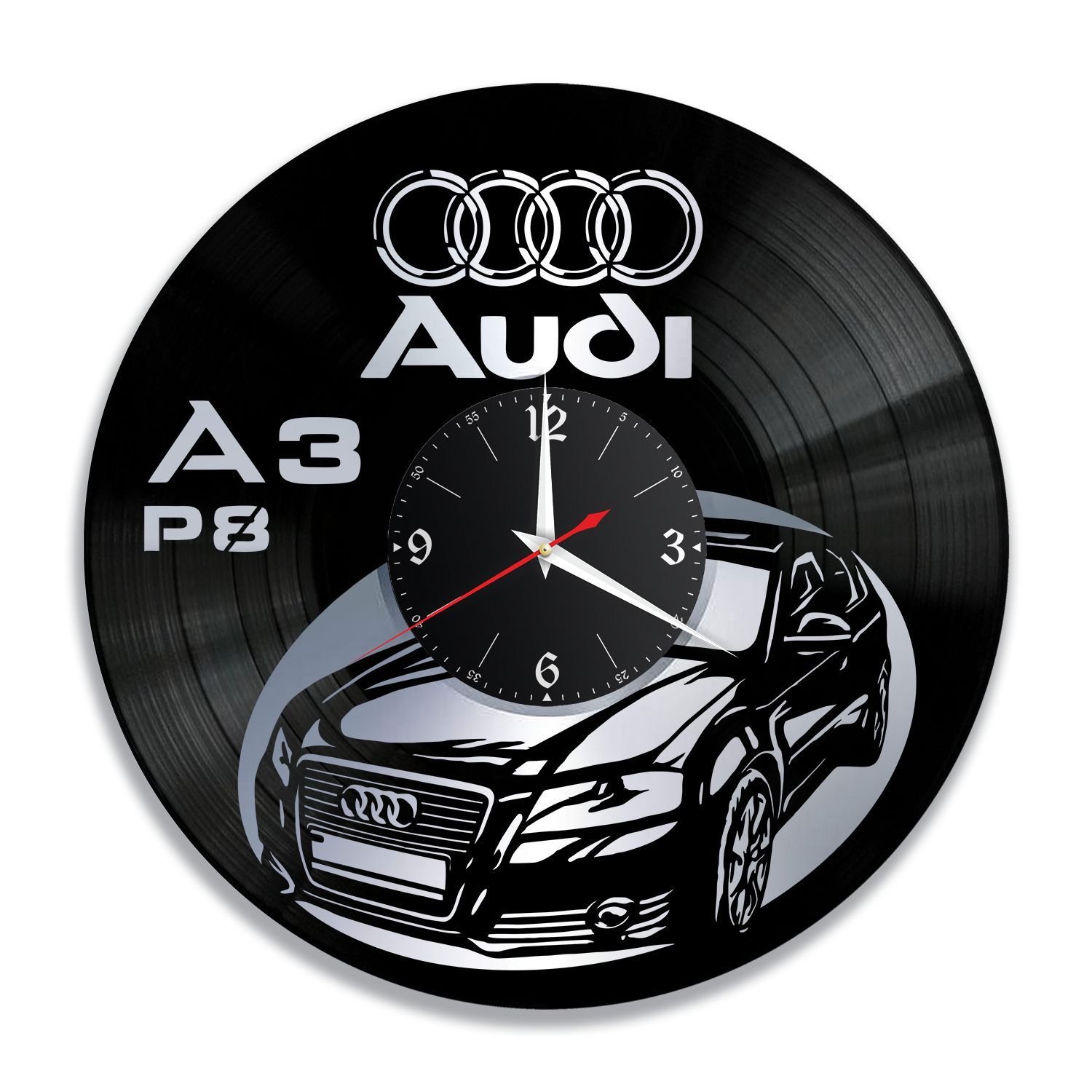Часы настенные "Ауди A3 P8 (Audi), серебро" из винила, №9 VC-12202-2
