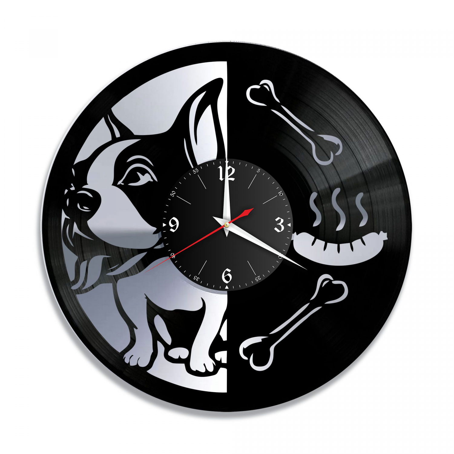 Часы настенные "Собака, серебро" из винила, №3 VC-10728-2