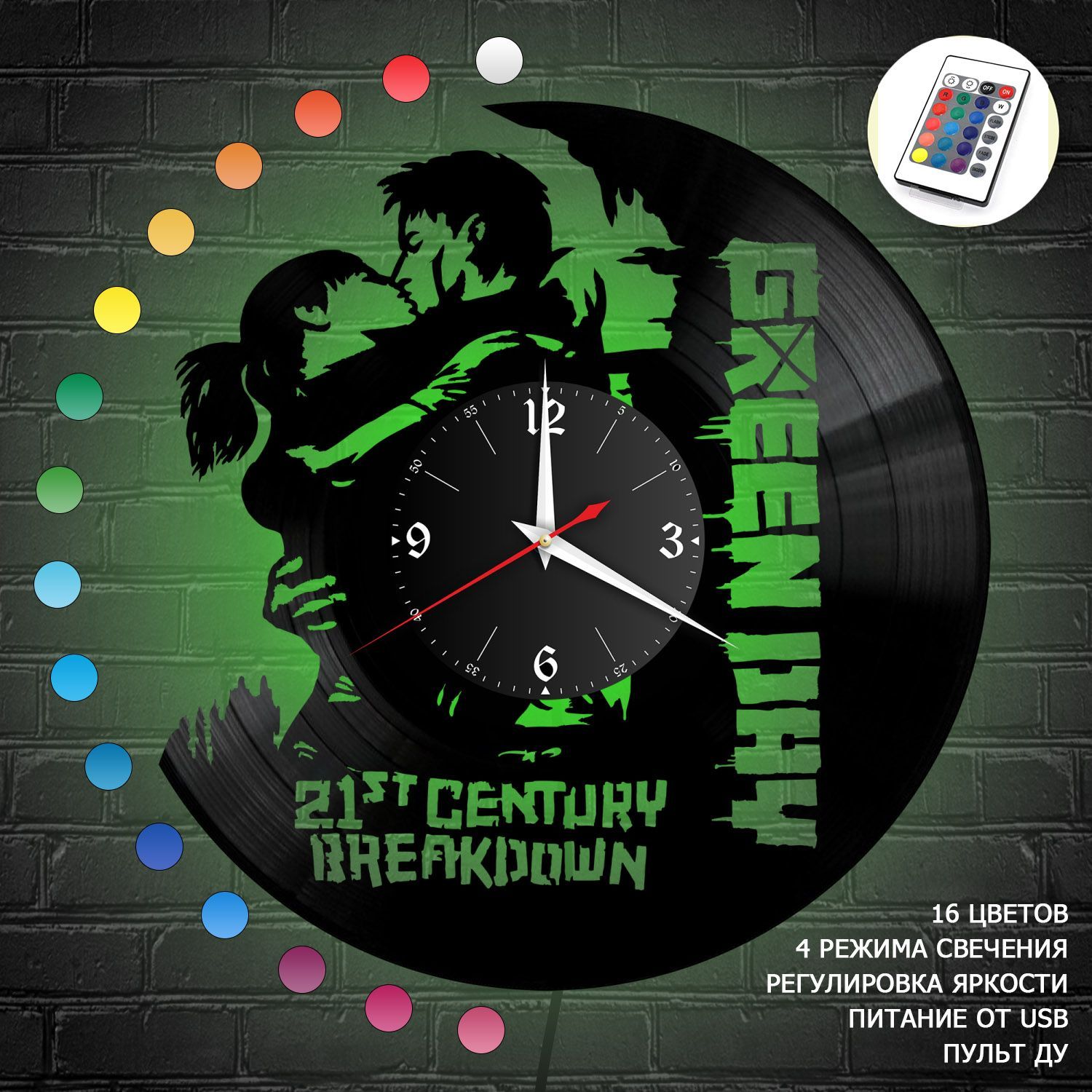 Часы с подсветкой "группа Green Day" из винила, №1 VC-10096-RGB