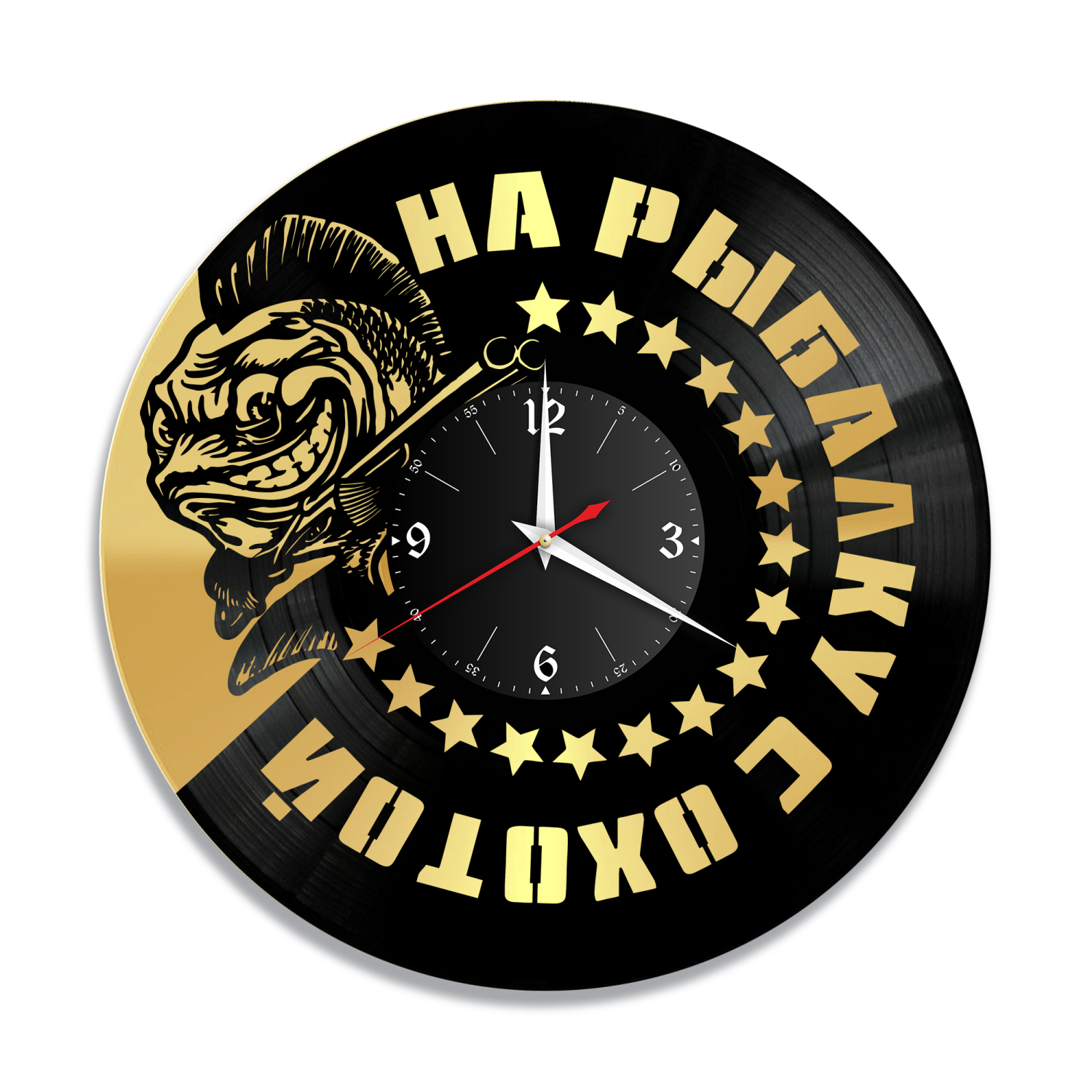 Часы настенные "Рыбалка, золото" из винила, №10 VC-12149-1