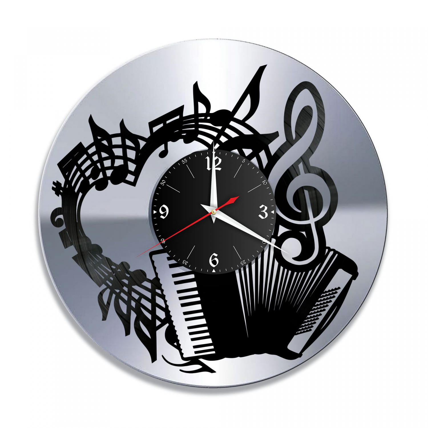 Часы настенные "Музыка (Гармонь), серебро" из винила, №23 VC-10893-2