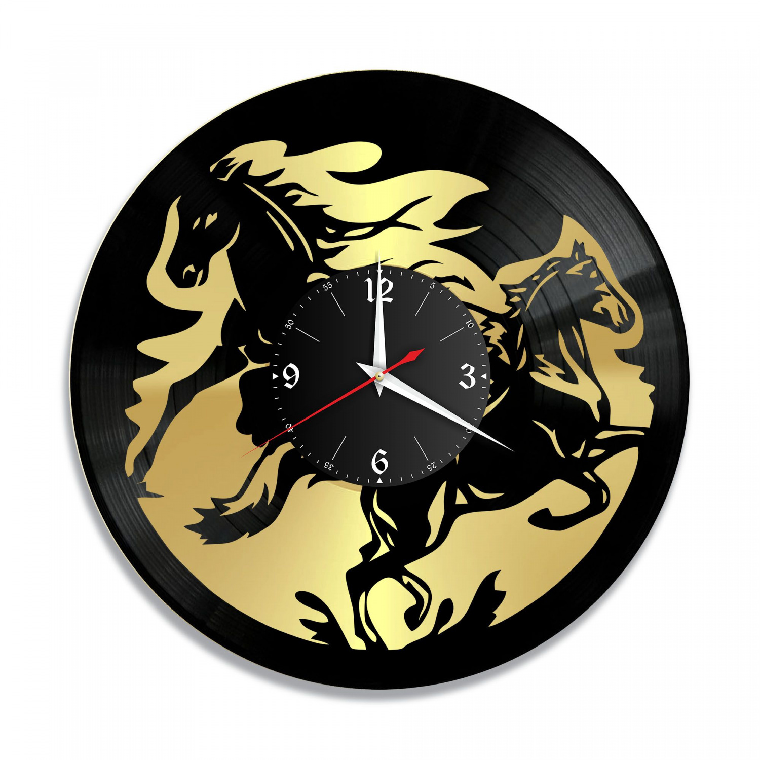 Часы настенные "Лошади, золото" из винила, №1 VC-10718-1