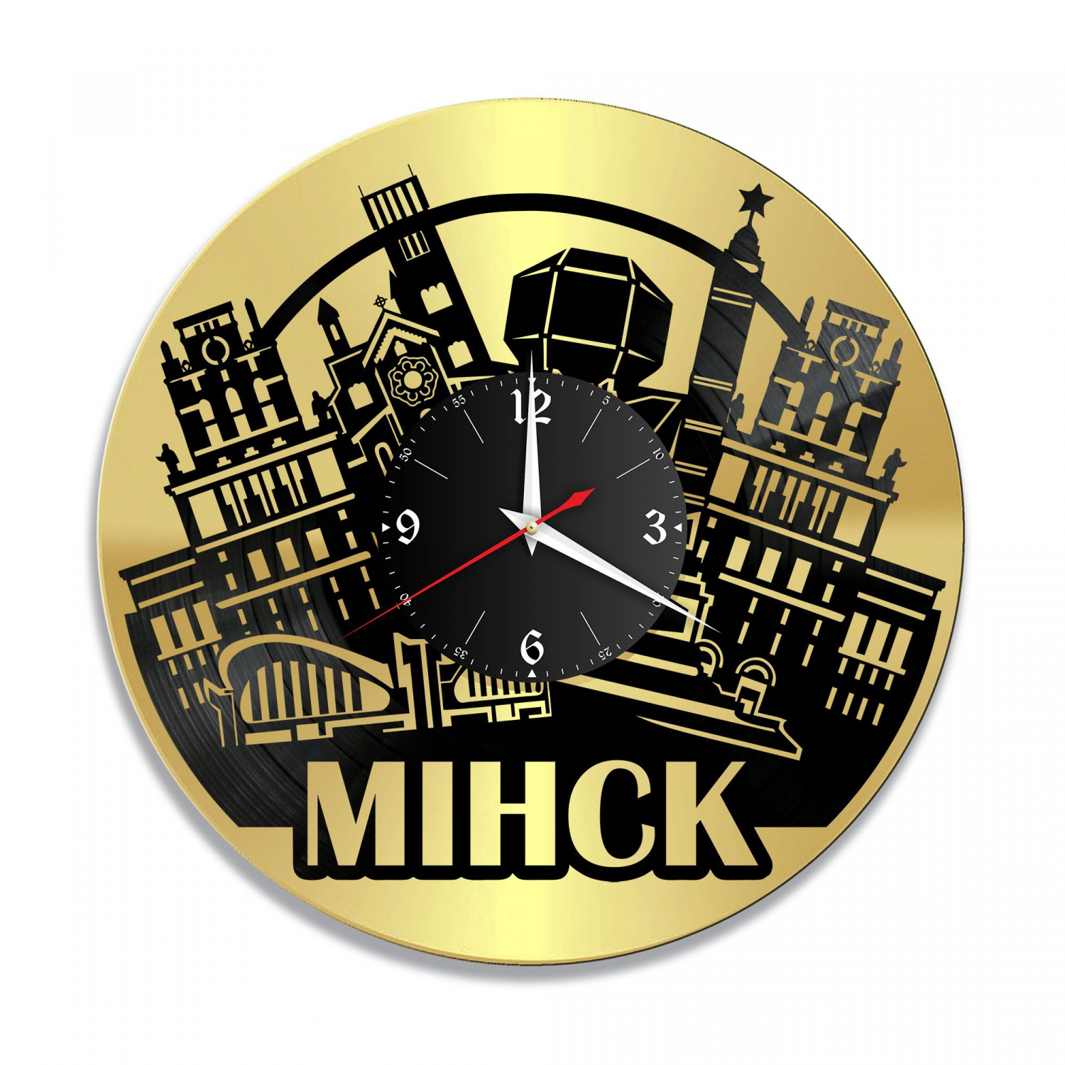 Часы настенные "город Минск BY, золото" из винила, №1 VC-10461-1