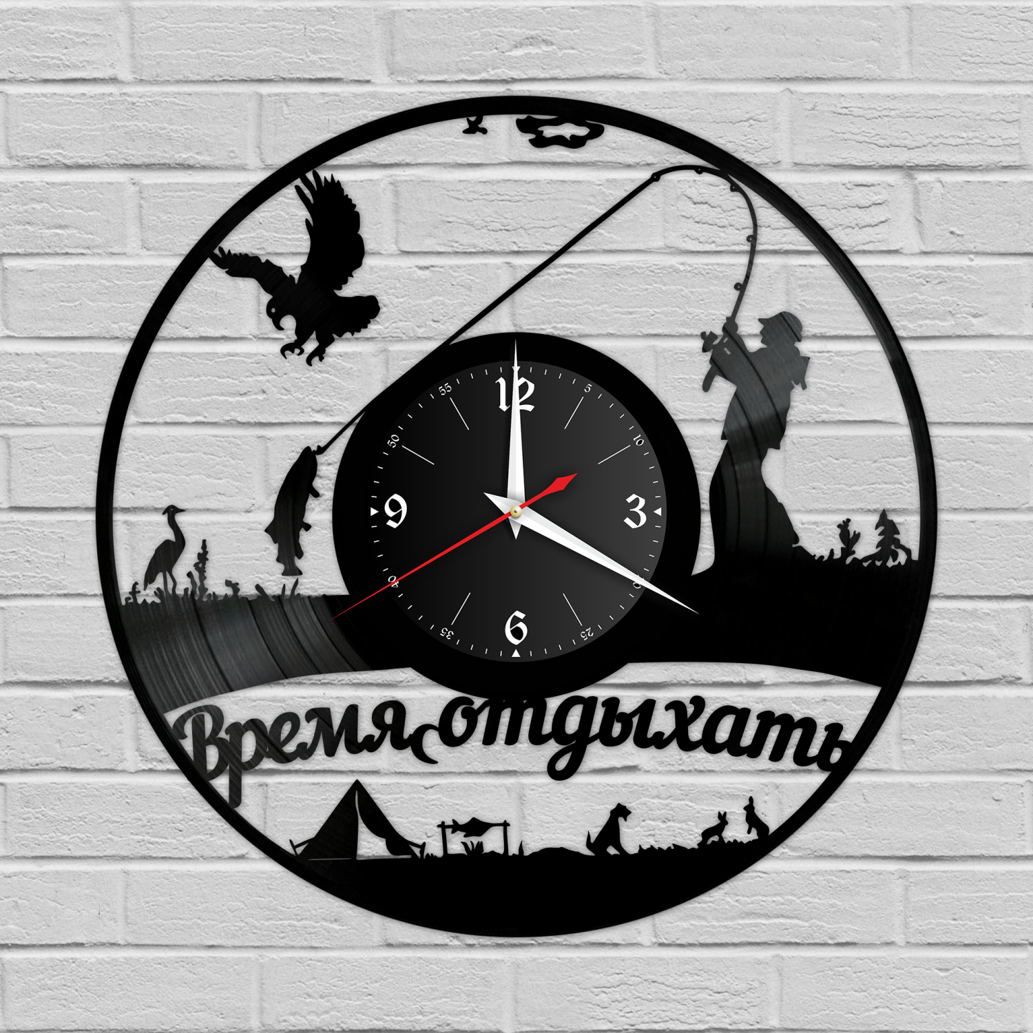 Часы настенные "Рыбалка (Время отдыхать)" из винила, №R1 VC-12148