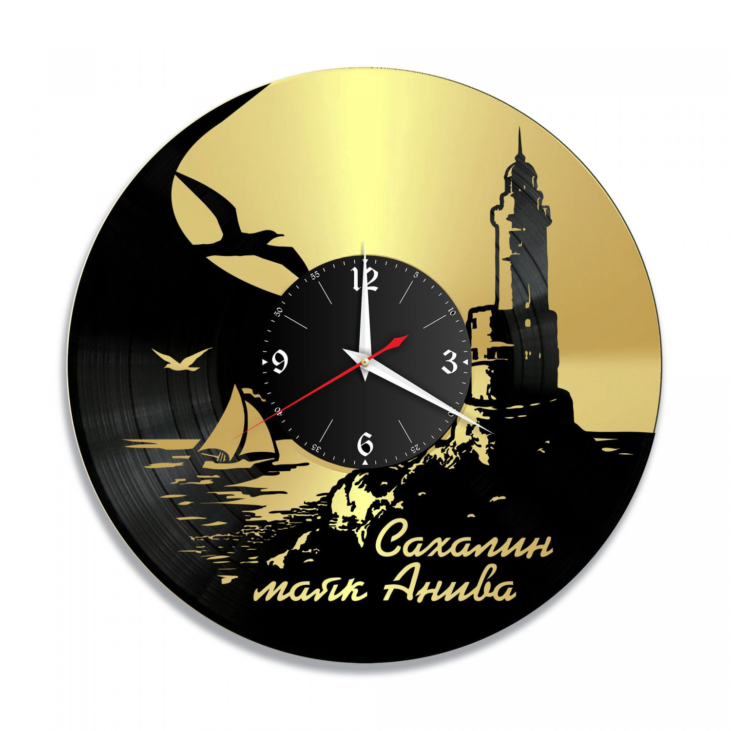 Часы настенные "город Сахалин, золото" из винила, №1 VC-10905-1
