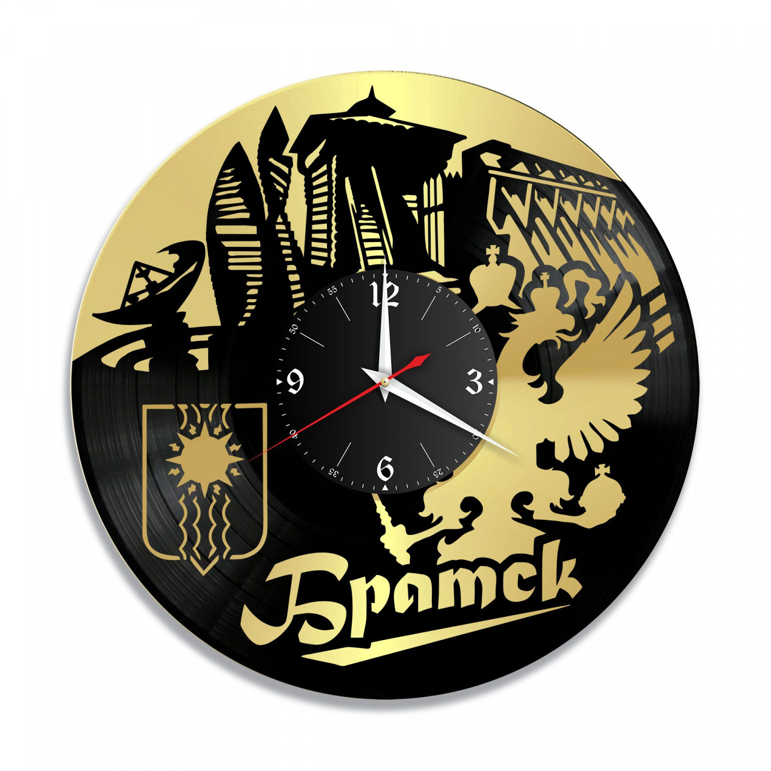 Часы настенные "город Братск, золото" из винила, №1 VC-10493-1