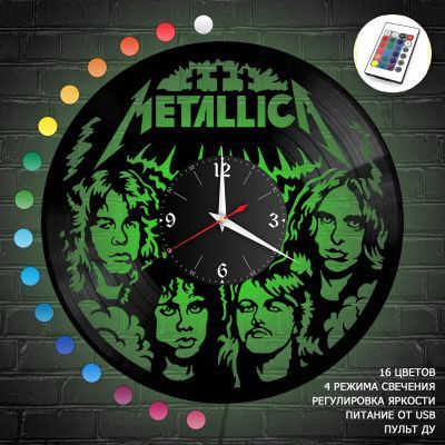 Часы с подсветкой "группа Metallica" из винила, №4