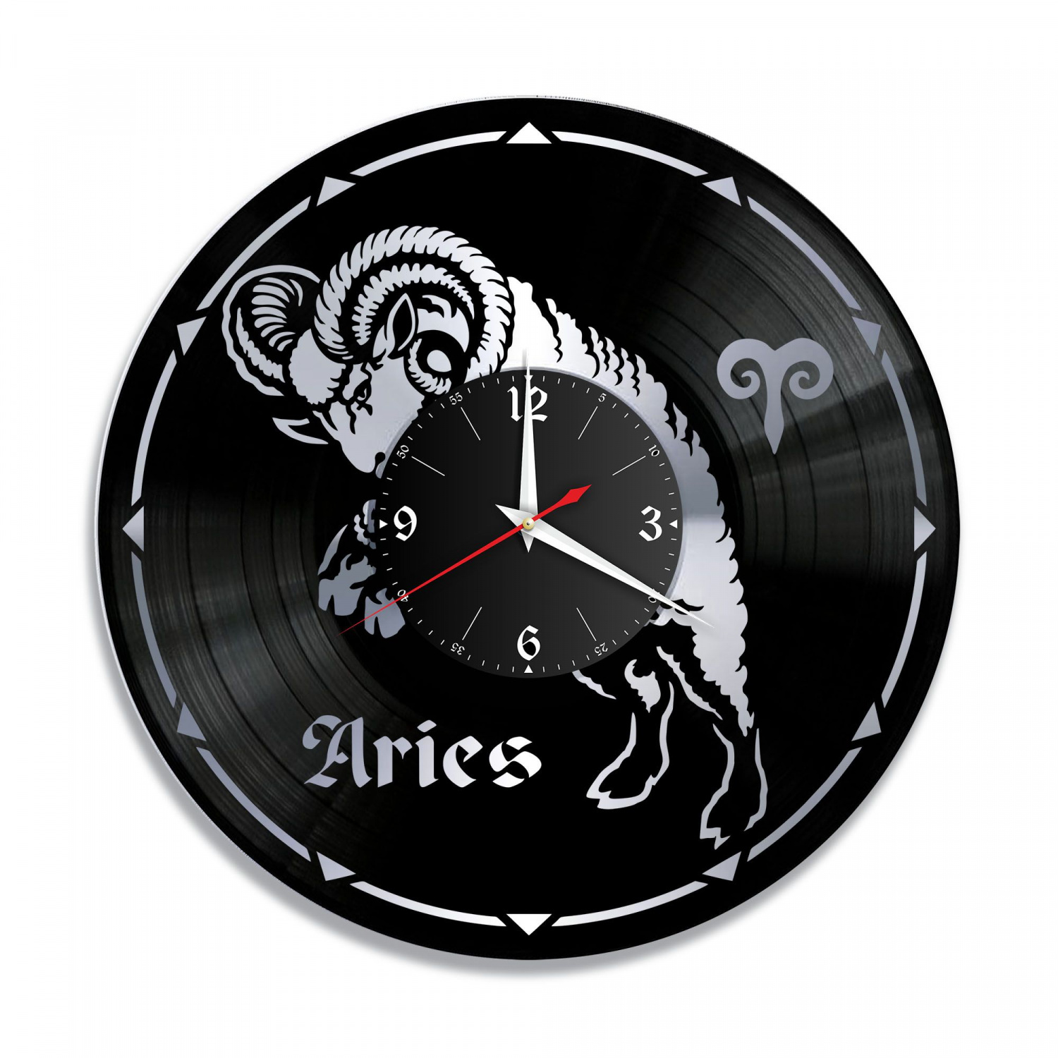 Часы настенные "Знаки Зодиака (Овен), серебро" из винила, №1 VC-10386-2
