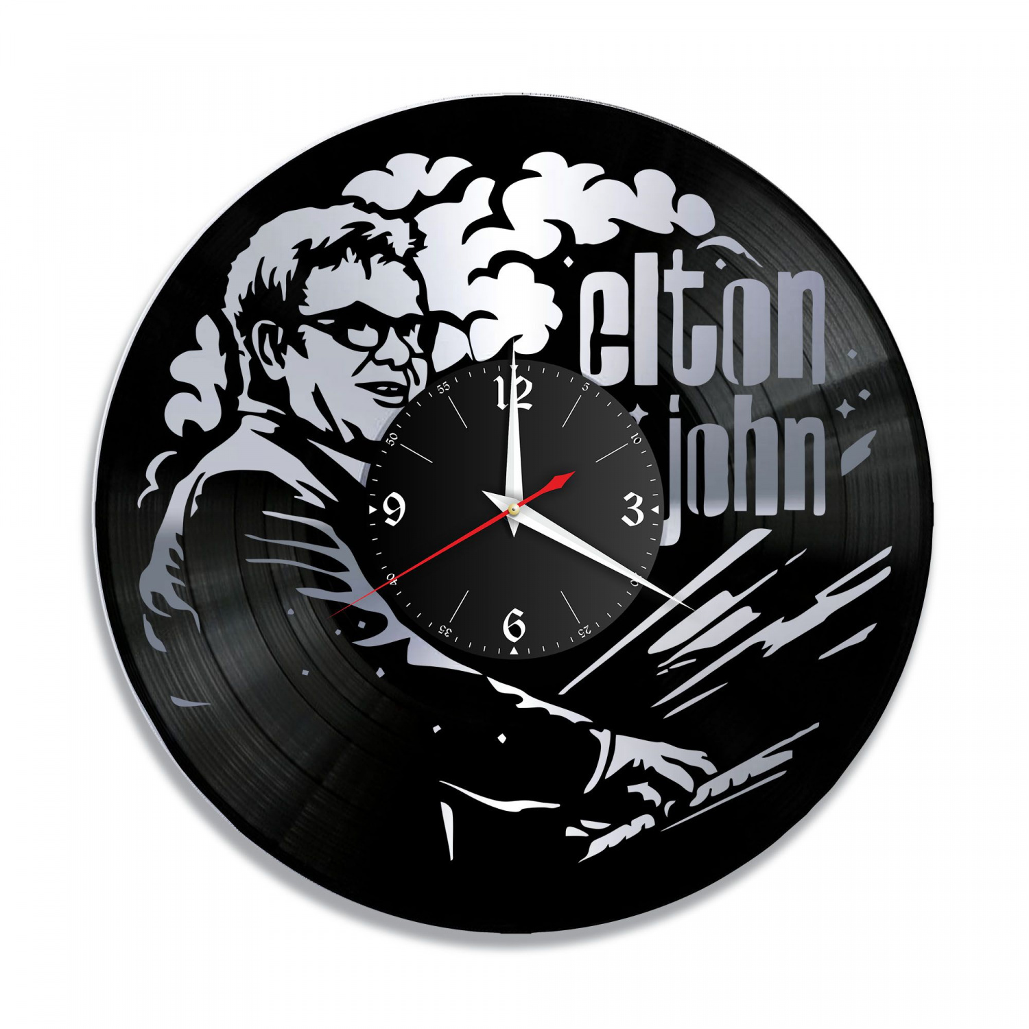Часы настенные "Элтон Джон (Elton John), серебро" из винила, №1 VC-10244-2