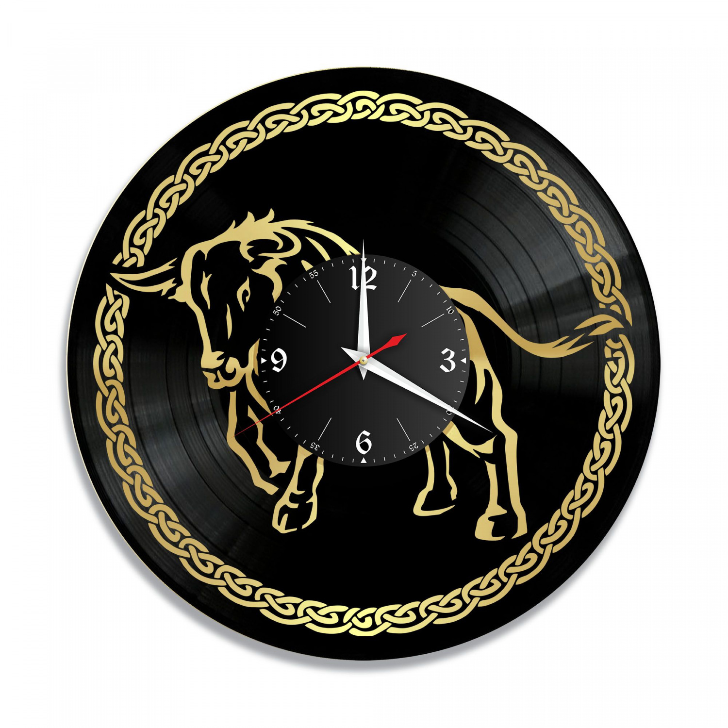 Часы настенные "Бык, золото" из винила, №2 VC-10705-1