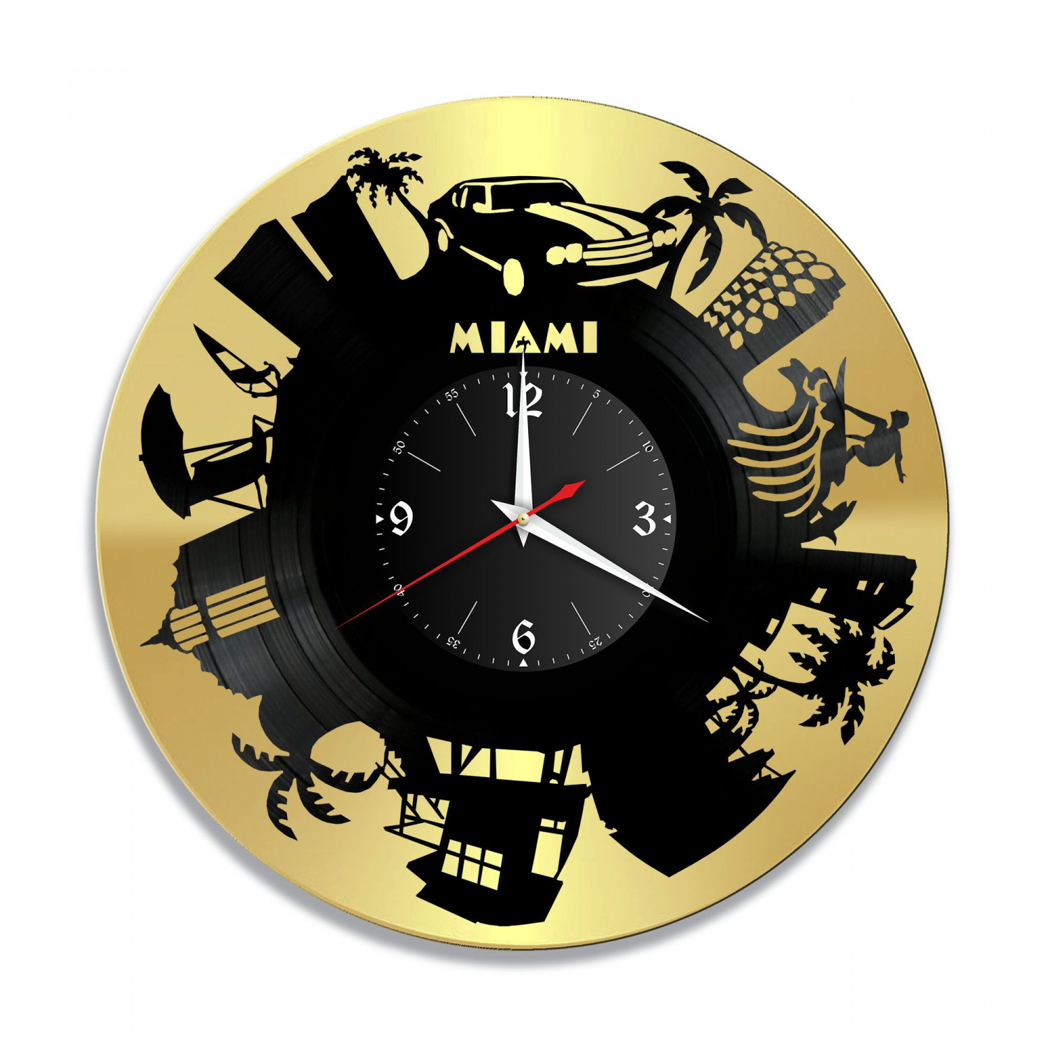 Часы настенные "город Майами, золото" из винила, №1 VC-10478-1