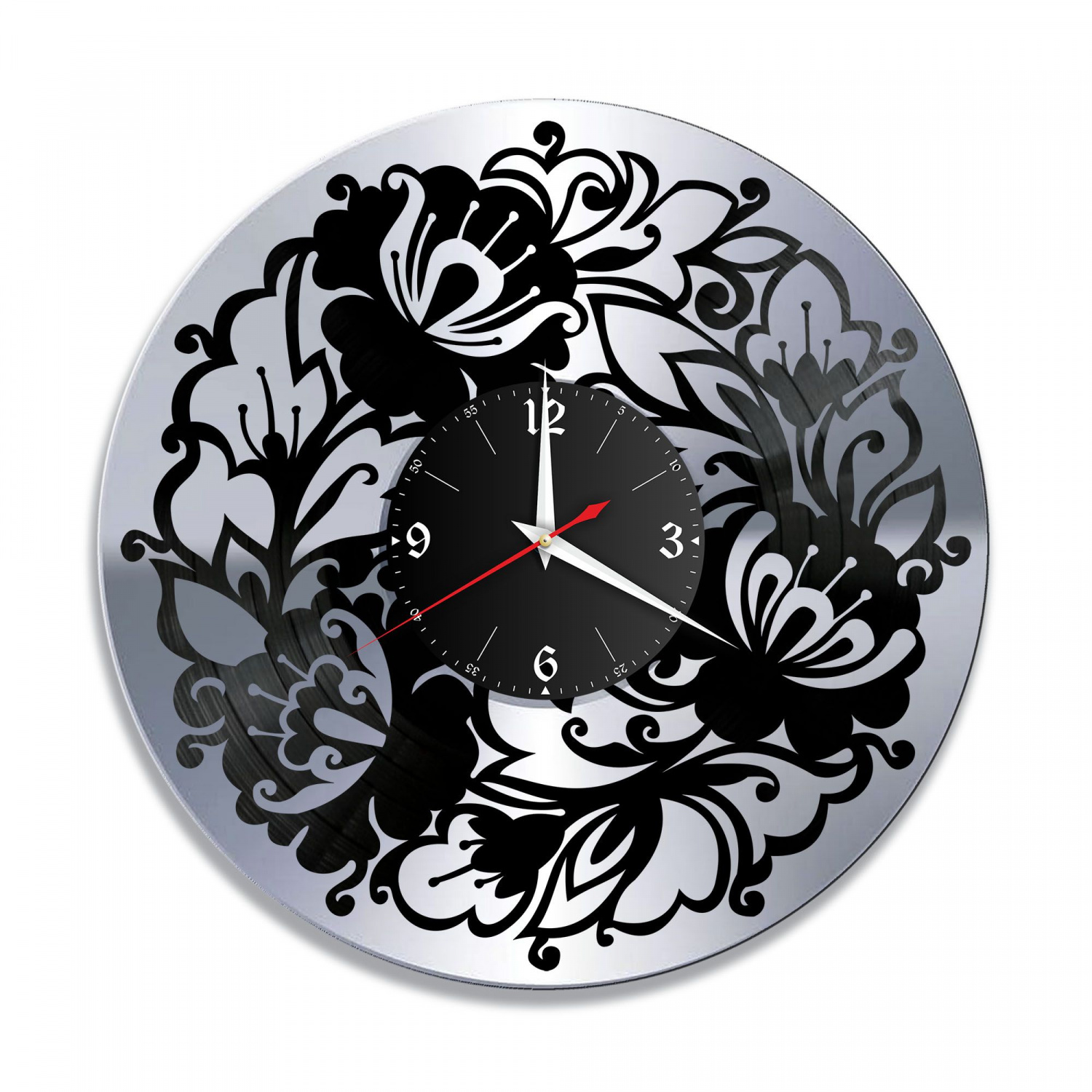 Часы настенные "Цветы, серебро" из винила, №2 VC-10955-2