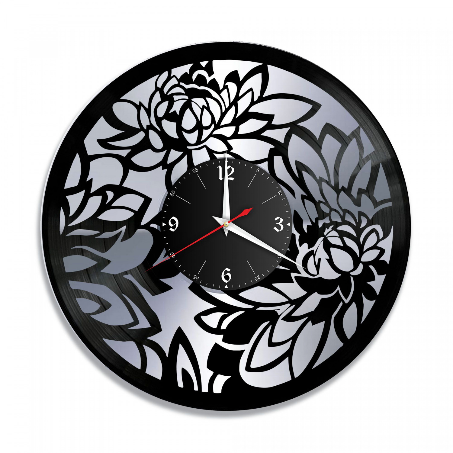 Часы настенные "Цветы, серебро" из винила, №1 VC-10954-2