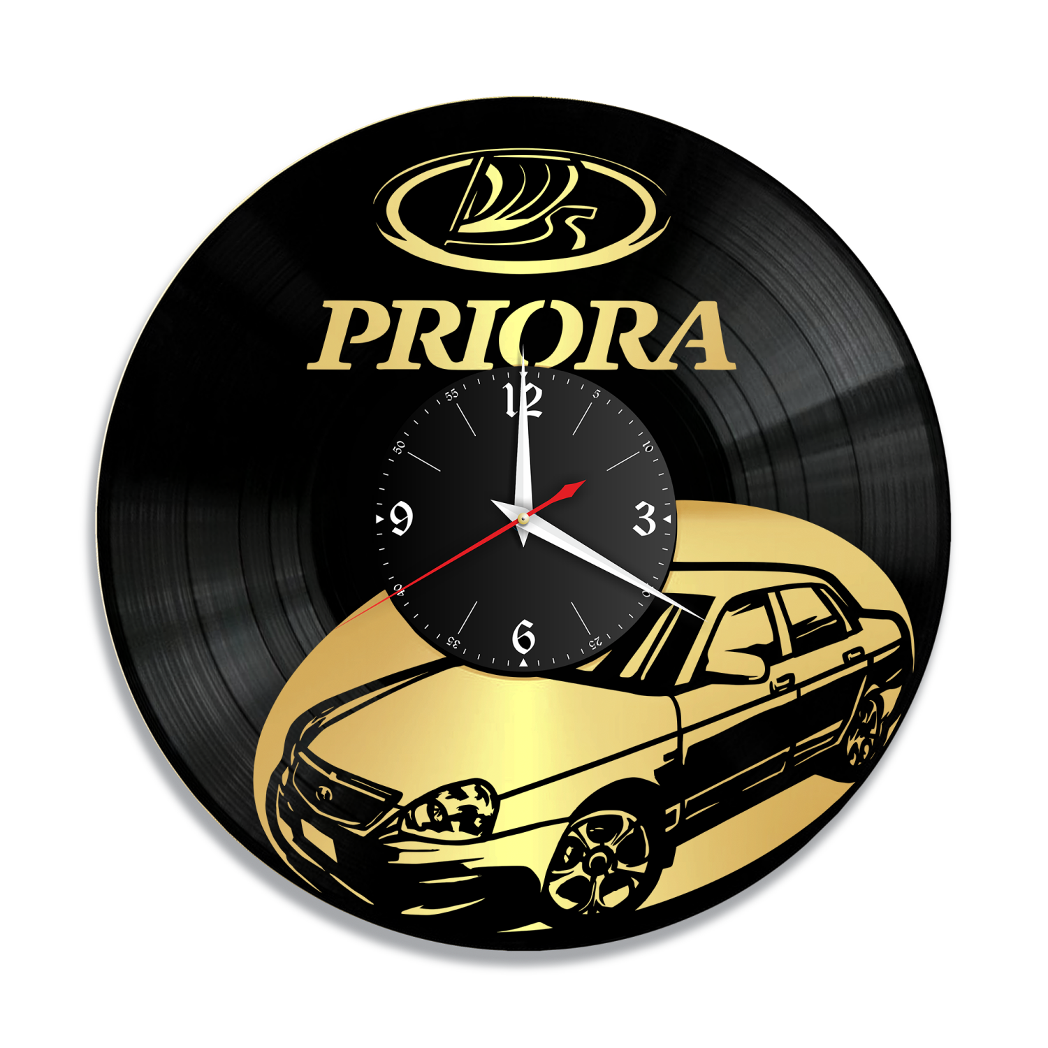 Часы настенные "Лада Приора (Priora), золото" из винила, №R1 VC-12132-1
