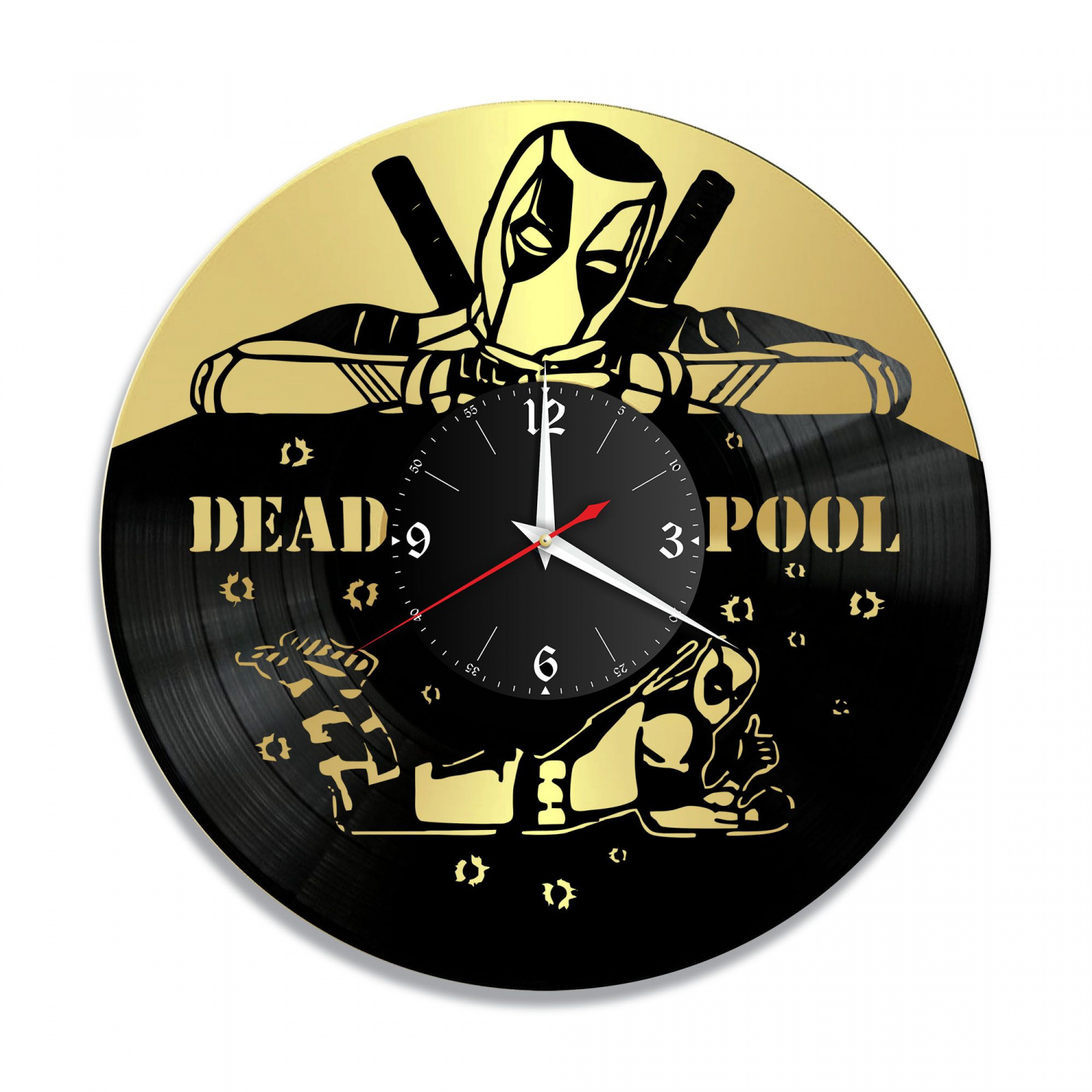 Часы настенные "Deadpool (Дедпул), золото" из винила, №2 VC-12002-1