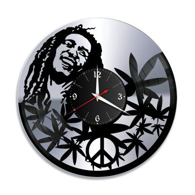 Часы настенные "Боб Марли (Bob Marley), серебро" из винила, №1