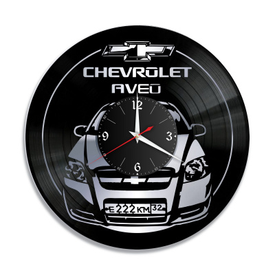 Часы настенные "Chevrolet AVEO (Ваш госномер), серебро" из винила, №3
