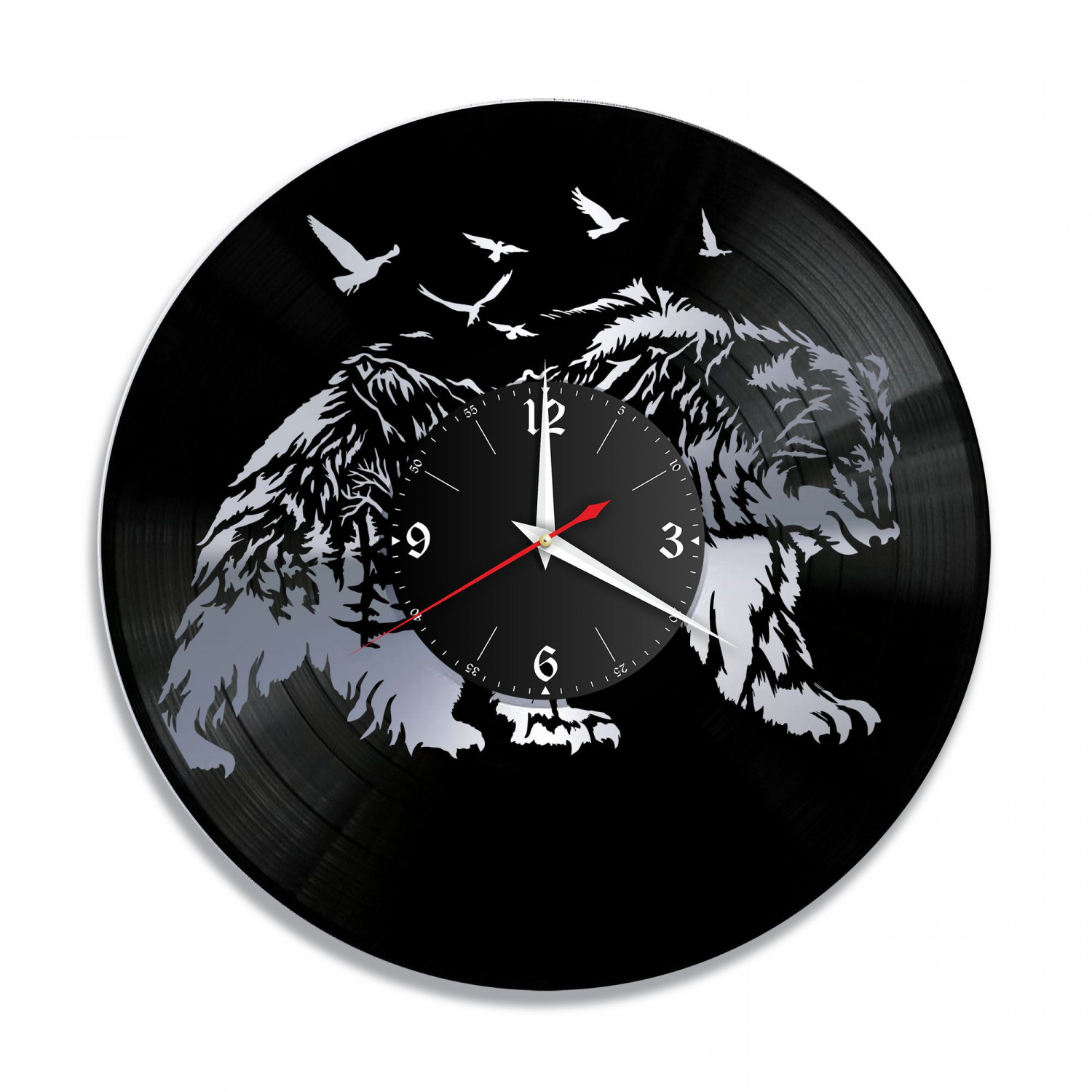 Часы настенные "Медведь, серебро" из винила, №1 VC-10879-2
