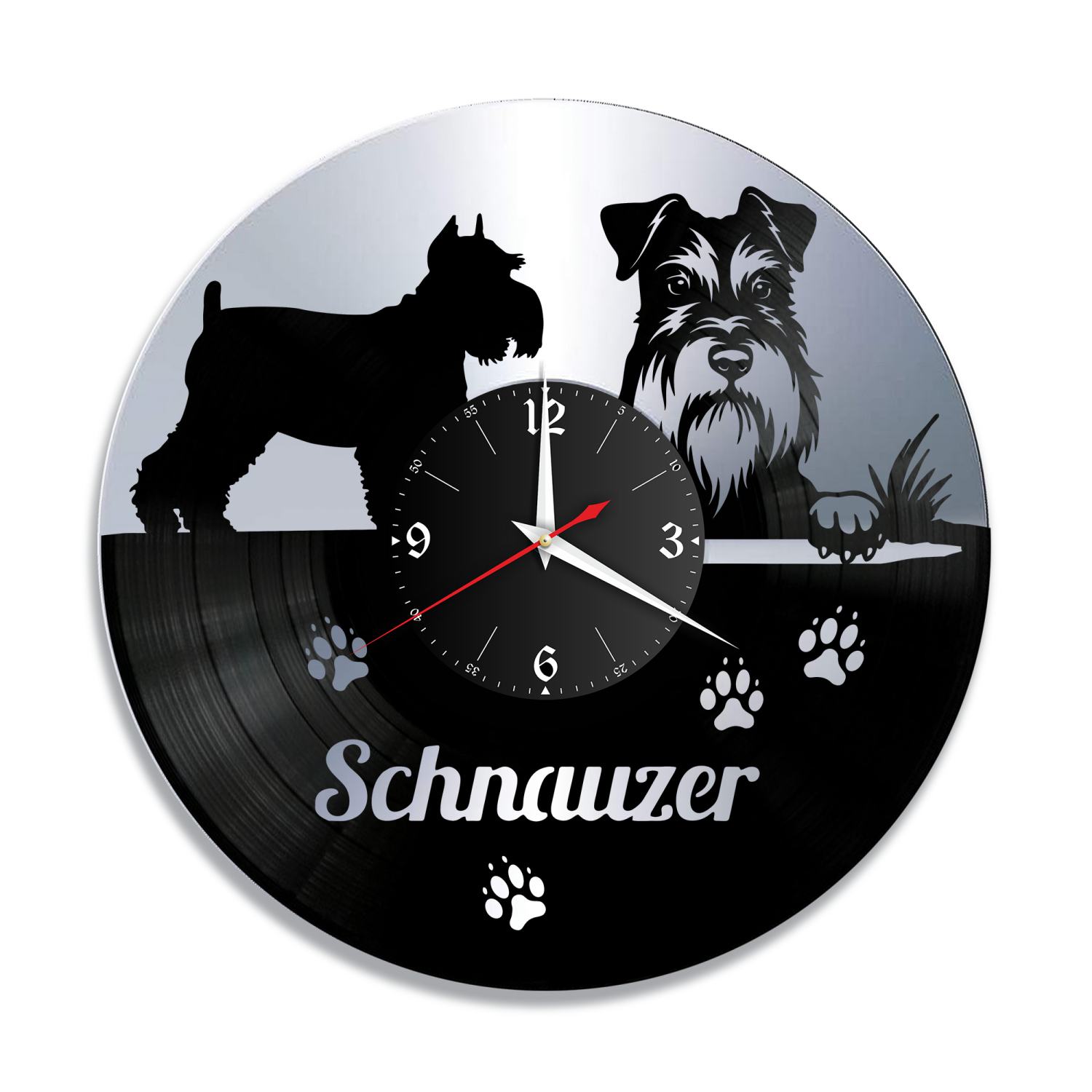 Часы настенные "Собака (Шнаузер), серебро" из винила, №9 VC-12154-2