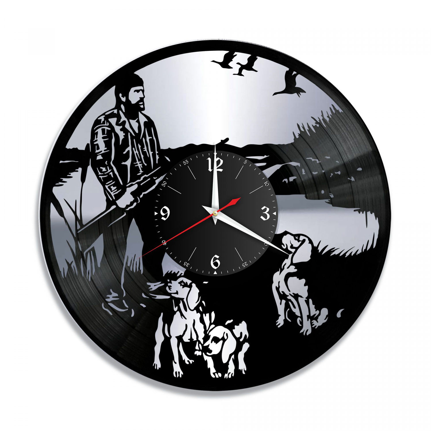 Часы настенные "Охота, серебро" из винила, №3 VC-10619-2