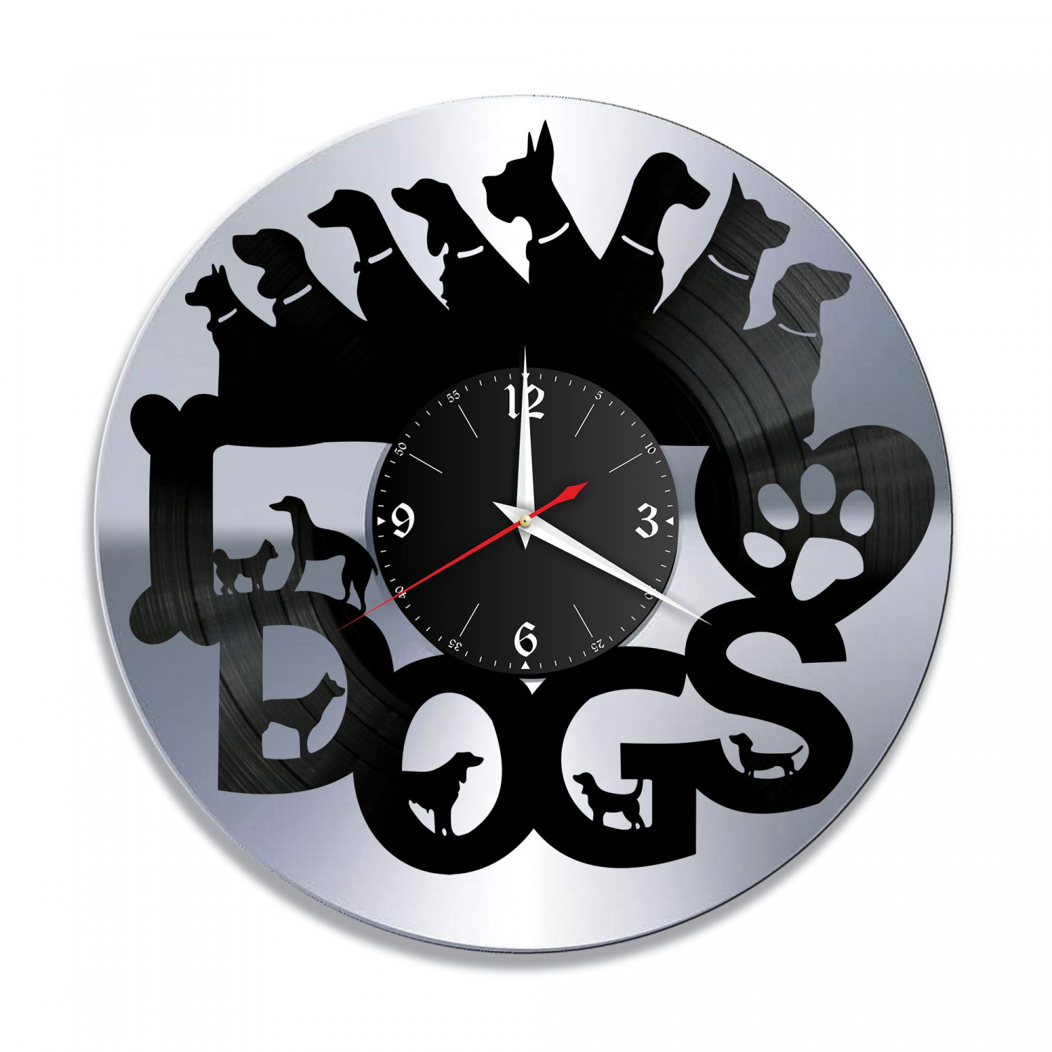 Часы настенные "Собака, серебро" из винила, №5 VC-10906-2