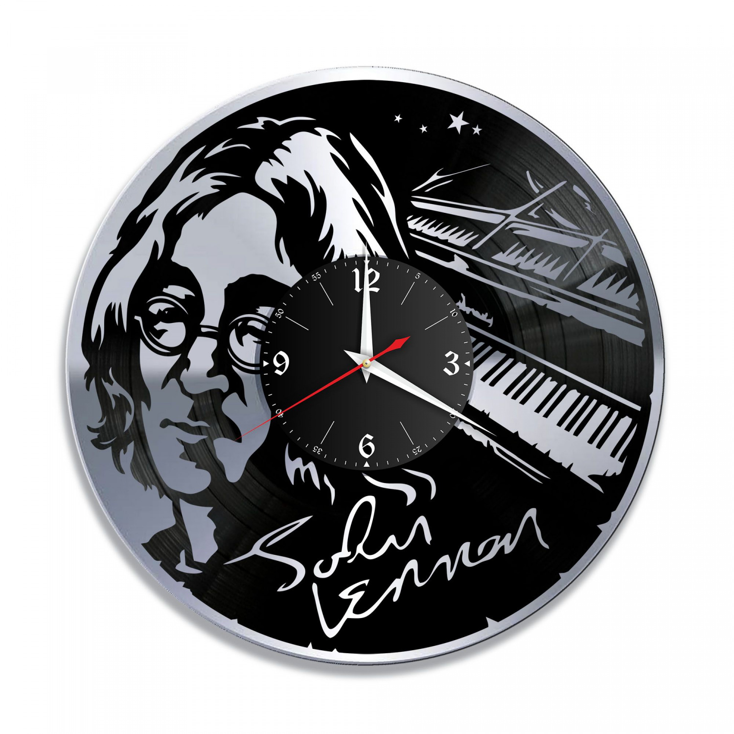 Часы настенные "Джон Леннон (John Lennon), серебро" из винила, №1 VC-10190-2