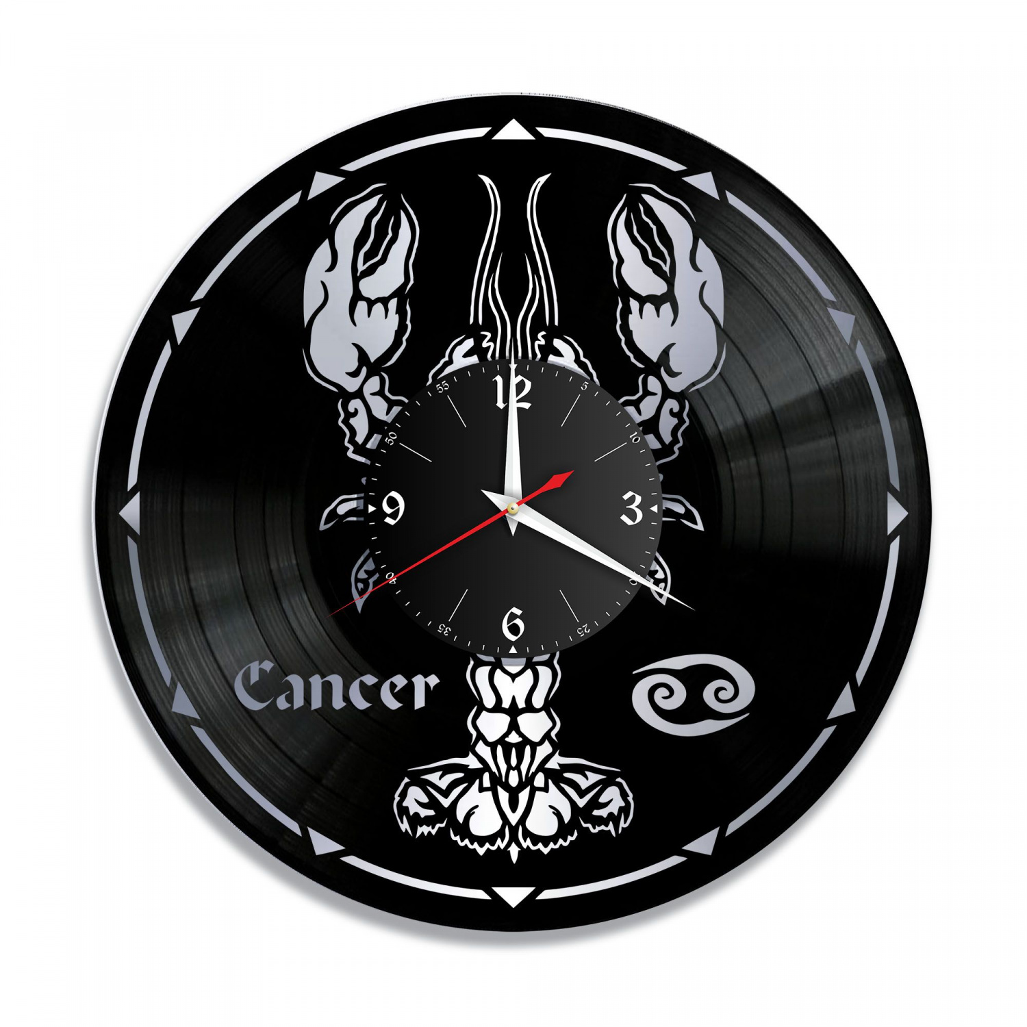 Часы настенные "Знаки Зодиака (Рак), серебро" из винила, №4 VC-10392-2