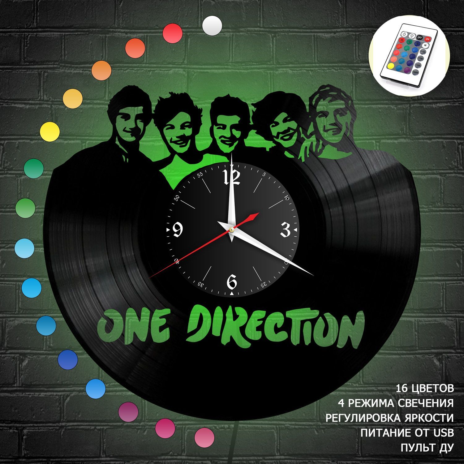 Часы с подсветкой "группа One Direction" из винила, №1 VC-10132-RGB