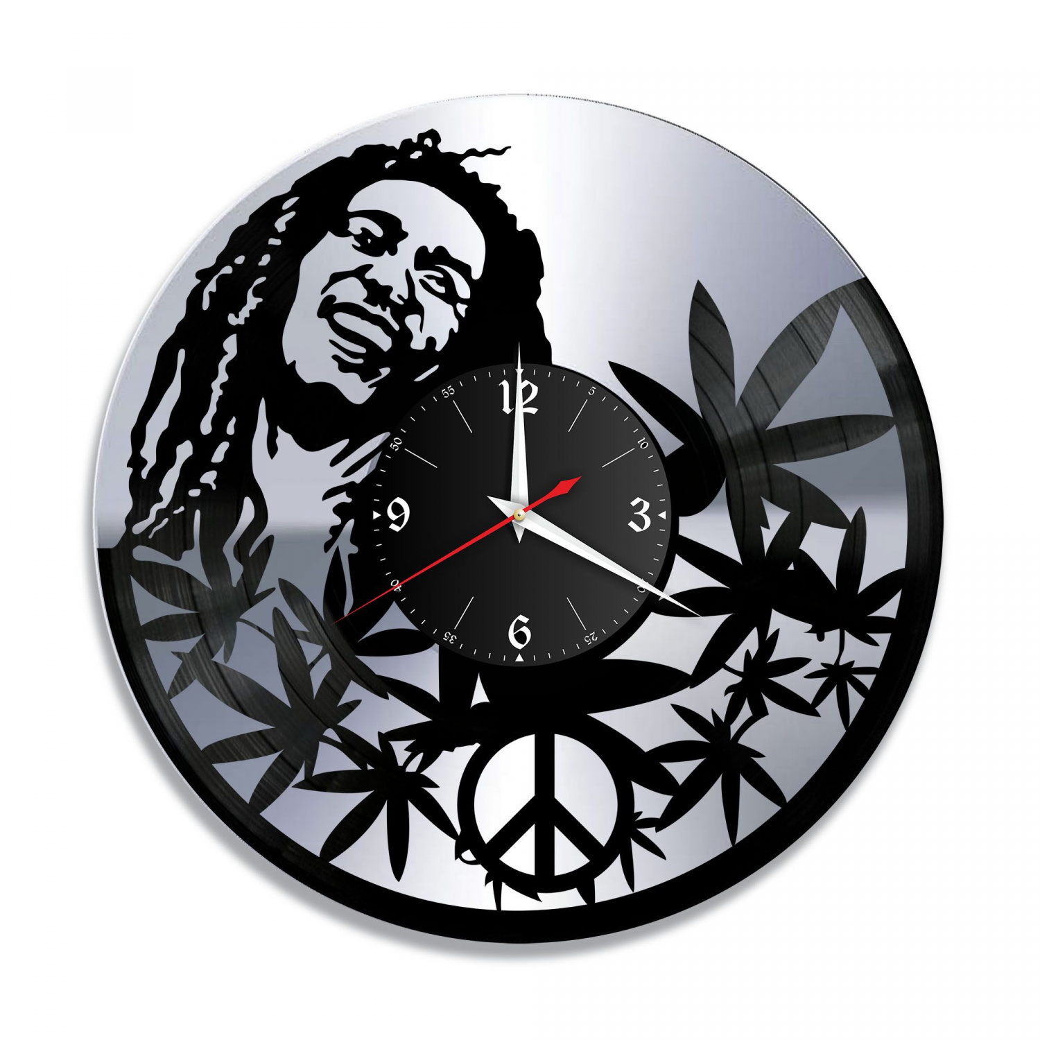 Часы настенные "Боб Марли (Bob Marley), серебро" из винила, №1 VC-10188-2