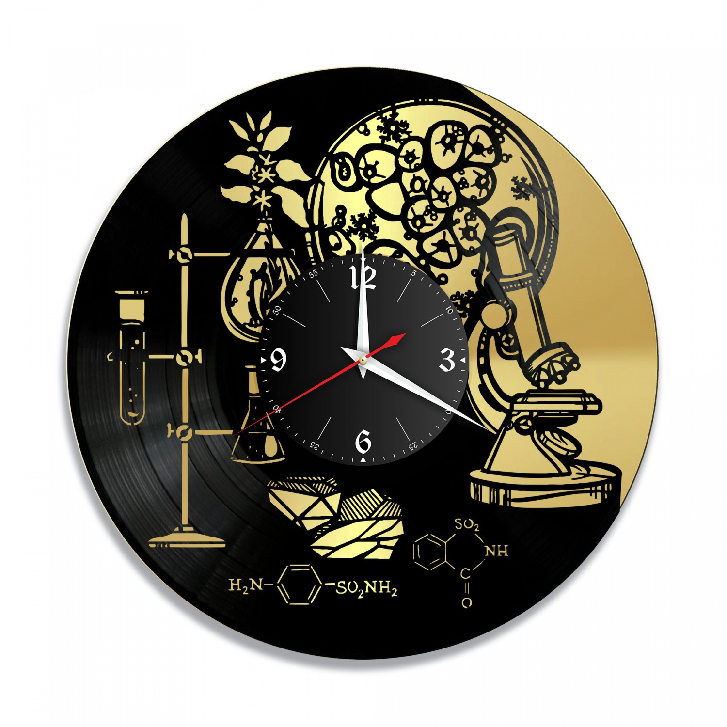 Часы настенные "Химия, золото" из винила, №1 VC-10659-1