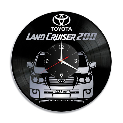Часы настенные "Toyota Land Cruiser 200 (Ваш госномер), серебро" из винила, №2