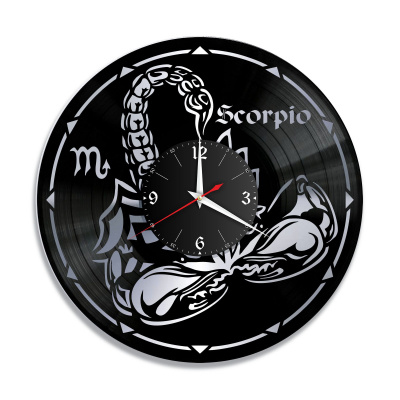 Часы настенные "Знаки Зодиака (Скорпион), серебро" из винила, №8